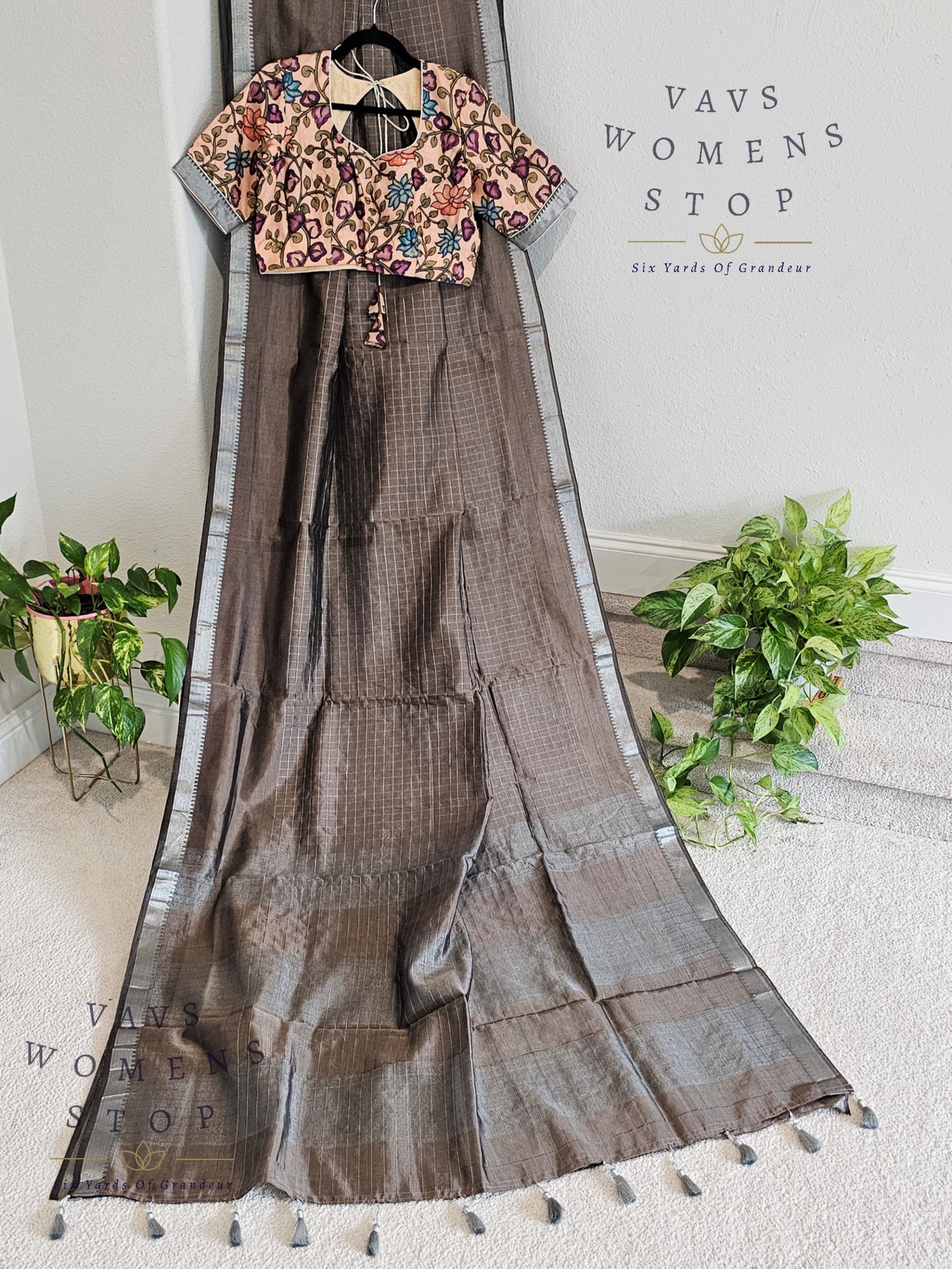 Traditional Mangalagiri Silk Cotton Saree with Stitched Kalamkari Blouse – Lightweight Handloom Drape