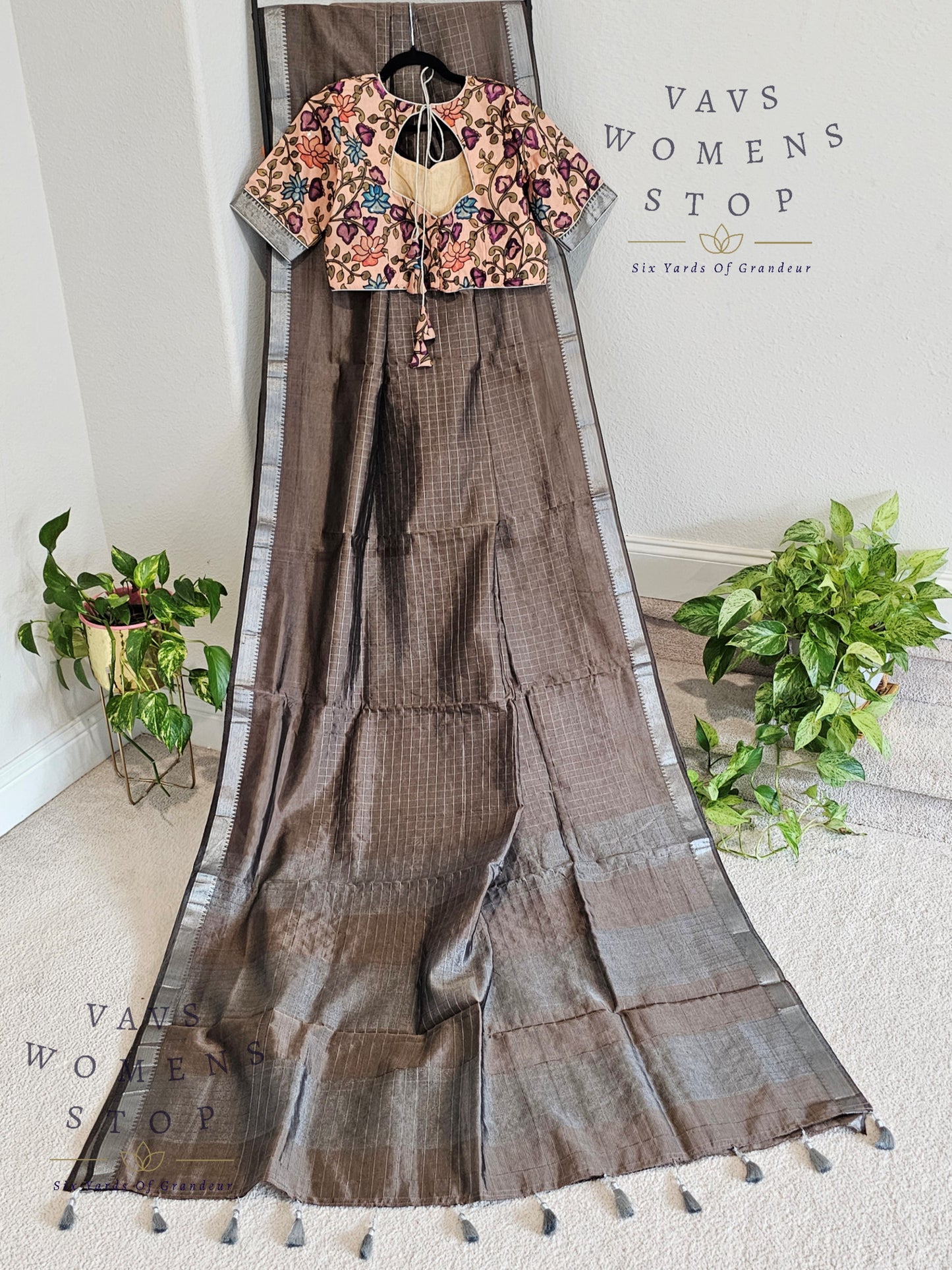Traditional Mangalagiri Silk Cotton Saree with Stitched Kalamkari Blouse – Lightweight Handloom Drape