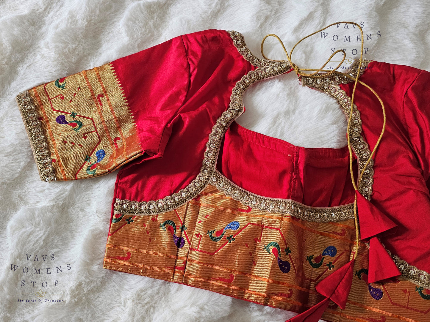 Red Paithani Silk Blouse