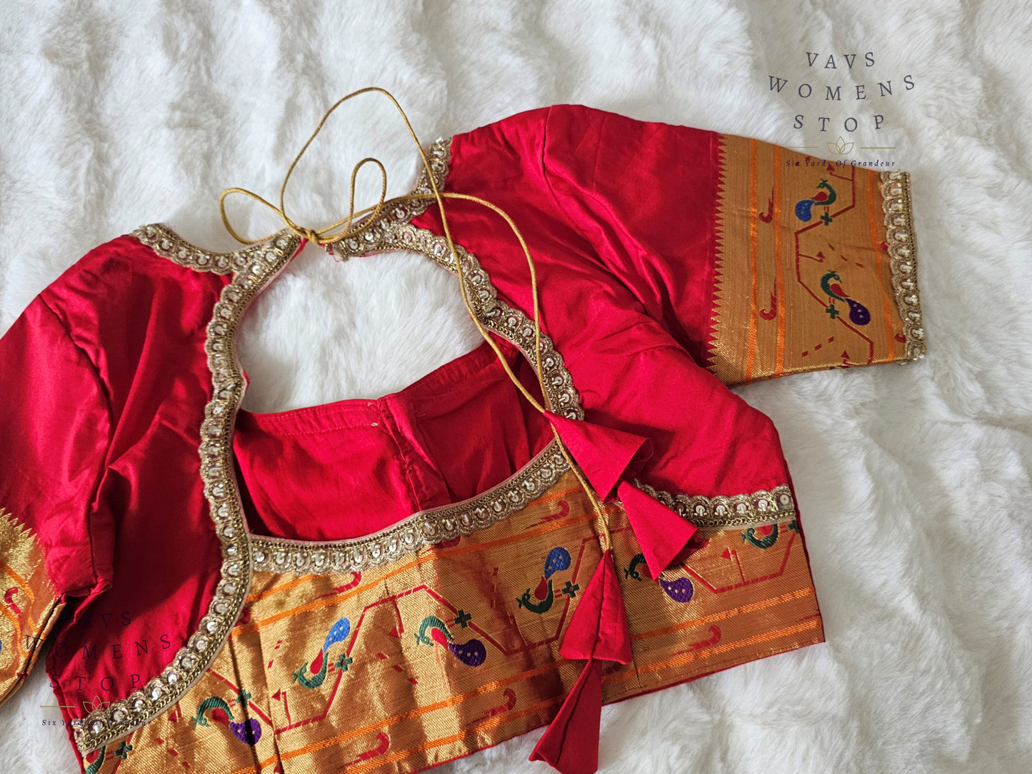 Red Paithani Silk Blouse