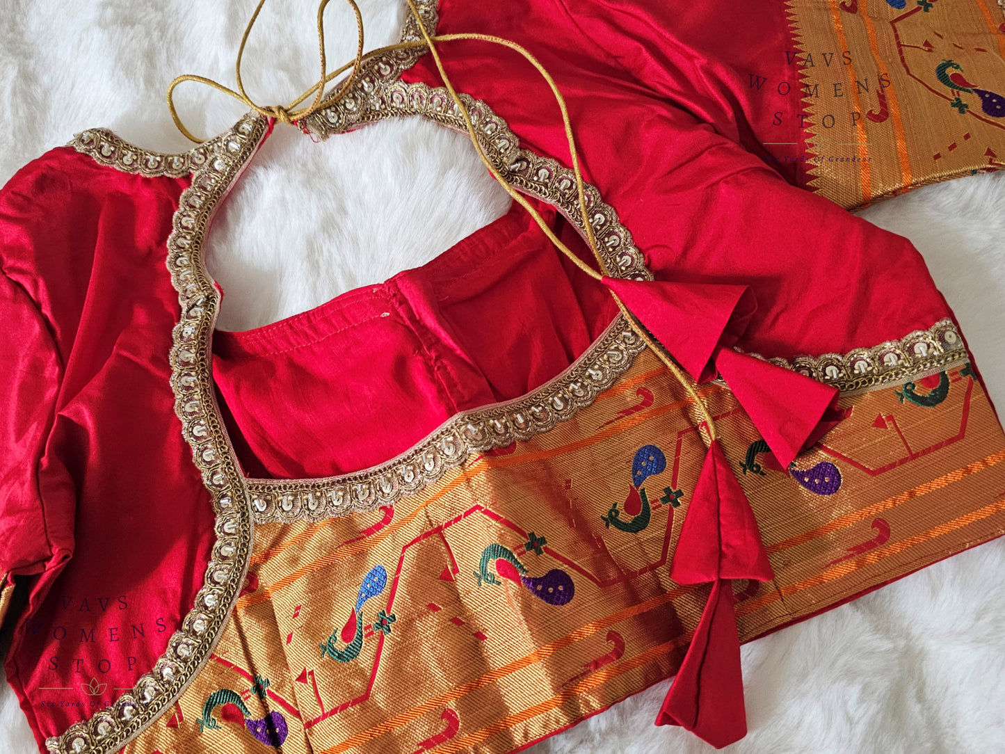 Red Paithani Silk Blouse