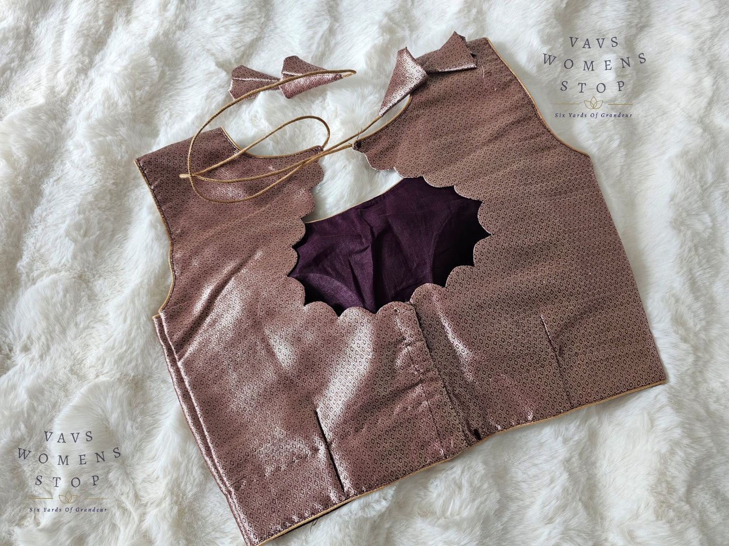 Shop stunning Wine Shade Sleeveless Benarasi Brocade Blouse with back opening & padded fit. Size 36, extendable up to 42. Perfect party wear blouse for sarees & lehengas.
