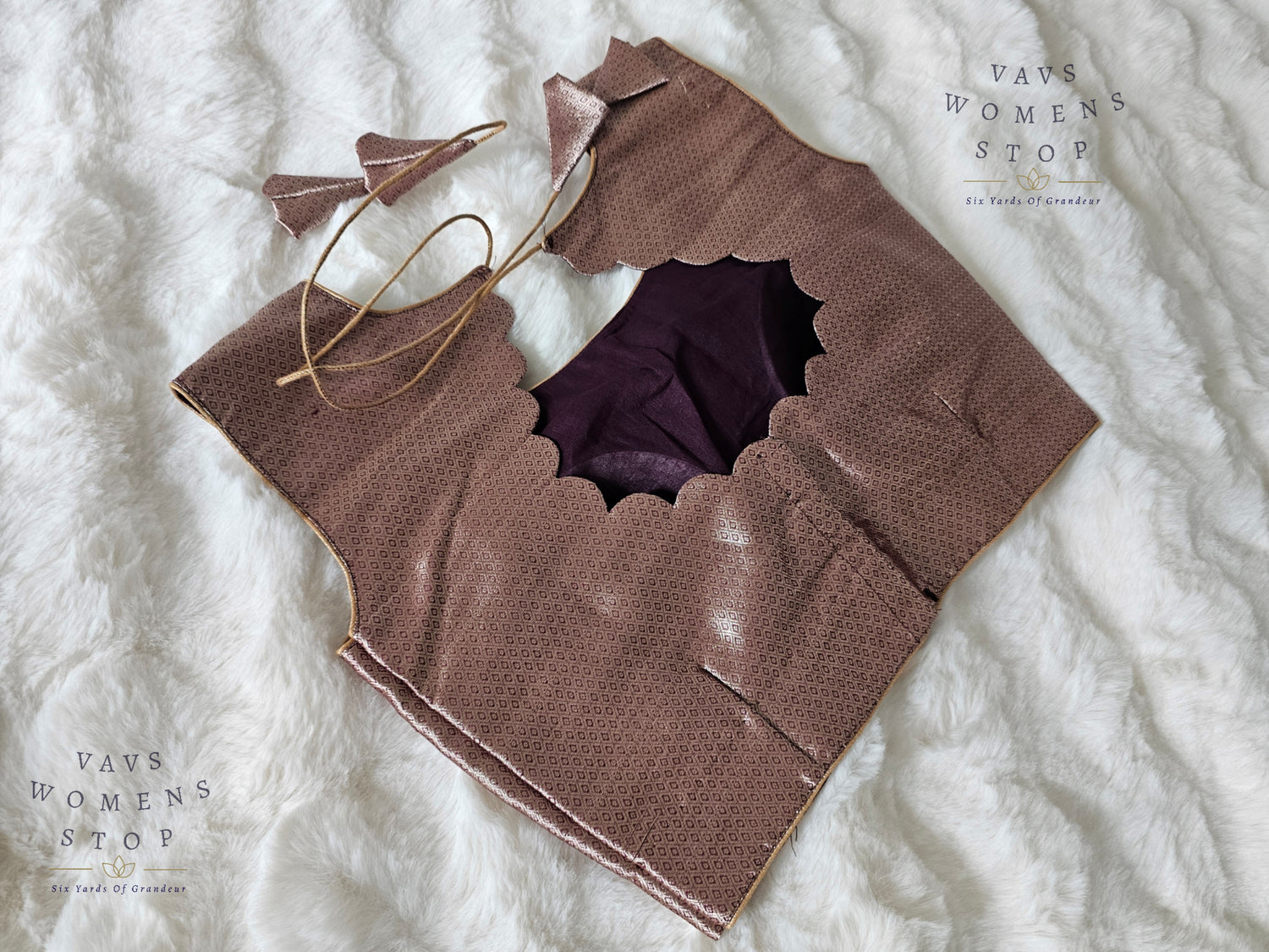 Shop stunning Wine Shade Sleeveless Benarasi Brocade Blouse with back opening & padded fit. Size 36, extendable up to 42. Perfect party wear blouse for sarees & lehengas.