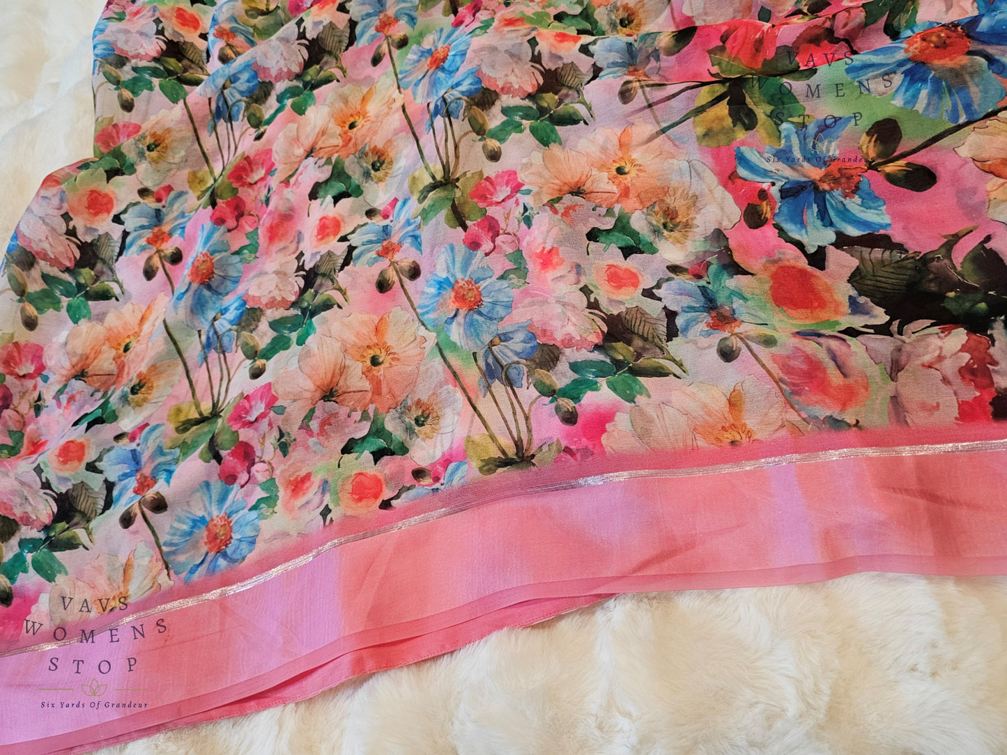 Baby Pink Shade Floral Print Soft Georgette Saree – Elegant Party & Festive Wear