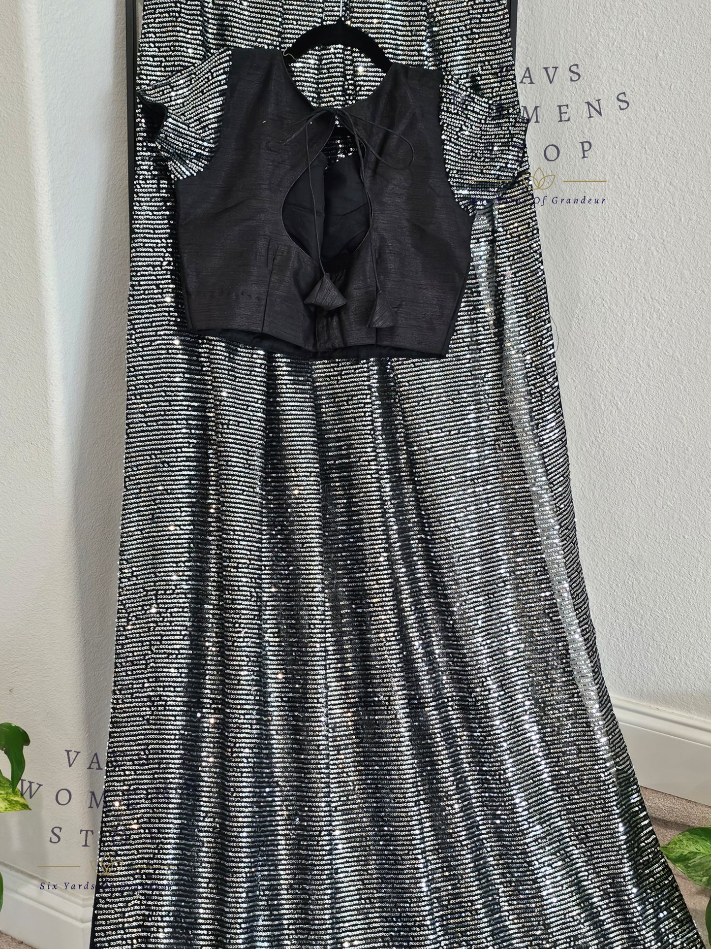 Designer Black Net Saree with Silver Sequins & Blouse – Cocktail & Party Wear