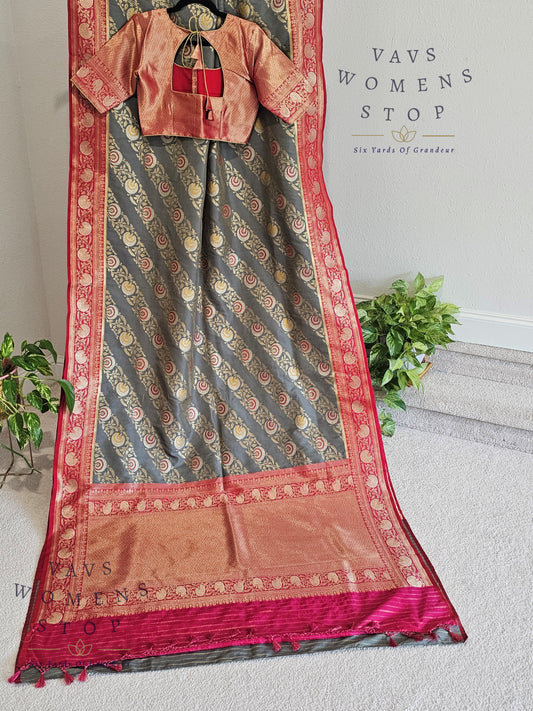 Designer Gray Benarasi Soft Silk saree - Blouse