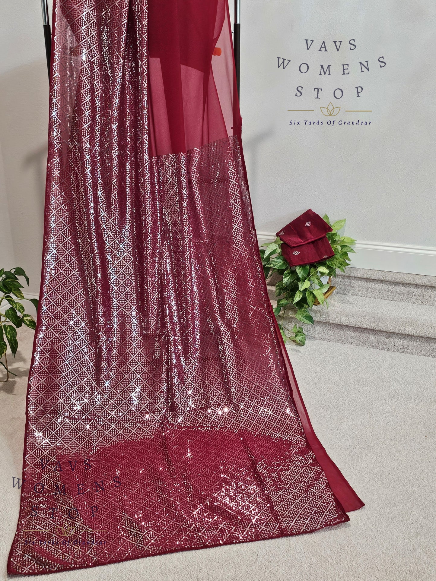 Maroon Sequins Georgette Saree | Cocktail & Party Wear Designer Saree 