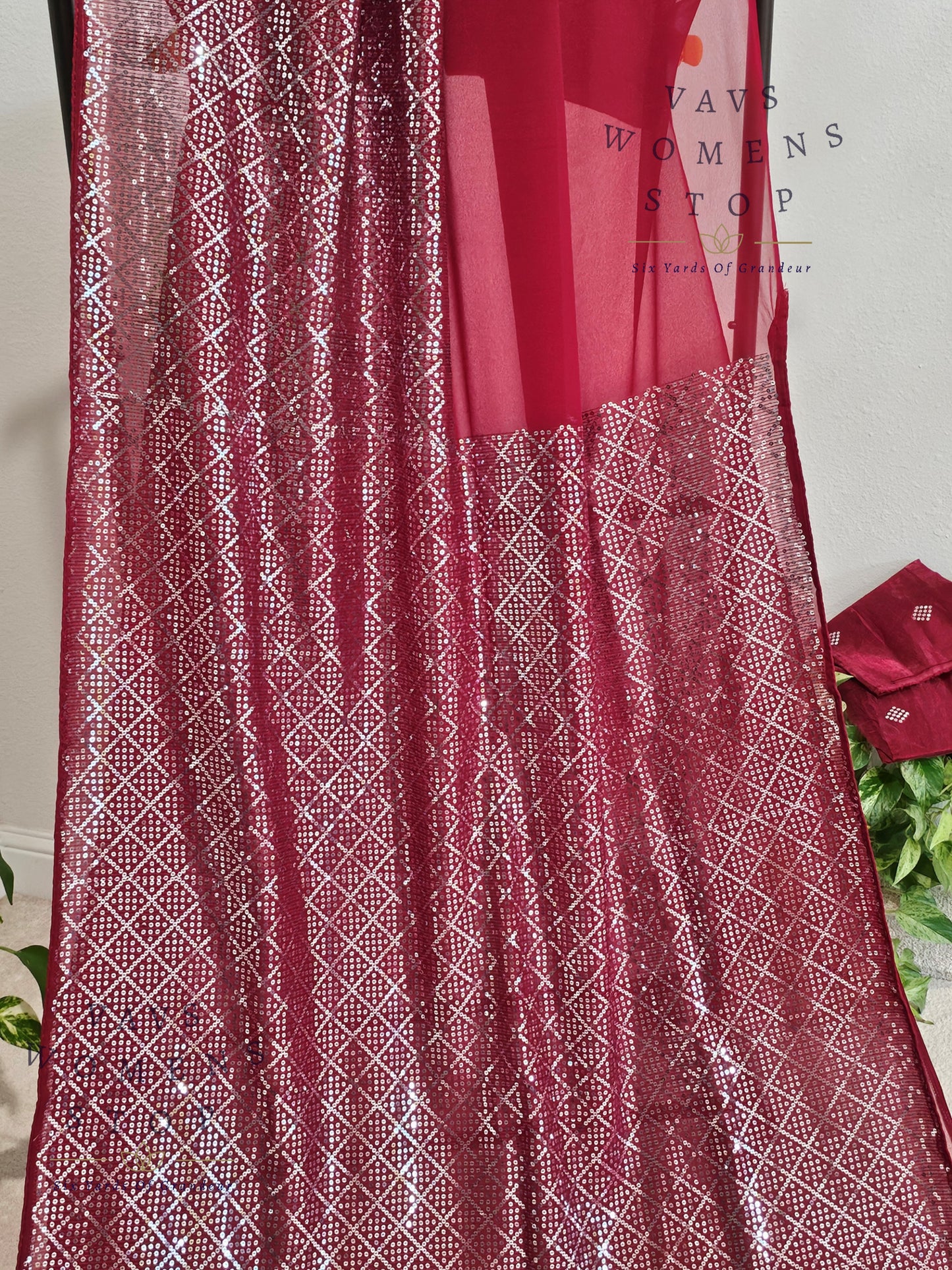 Maroon Shade Sequins Georgette Saree – Elegant Cocktail & Party Wear
