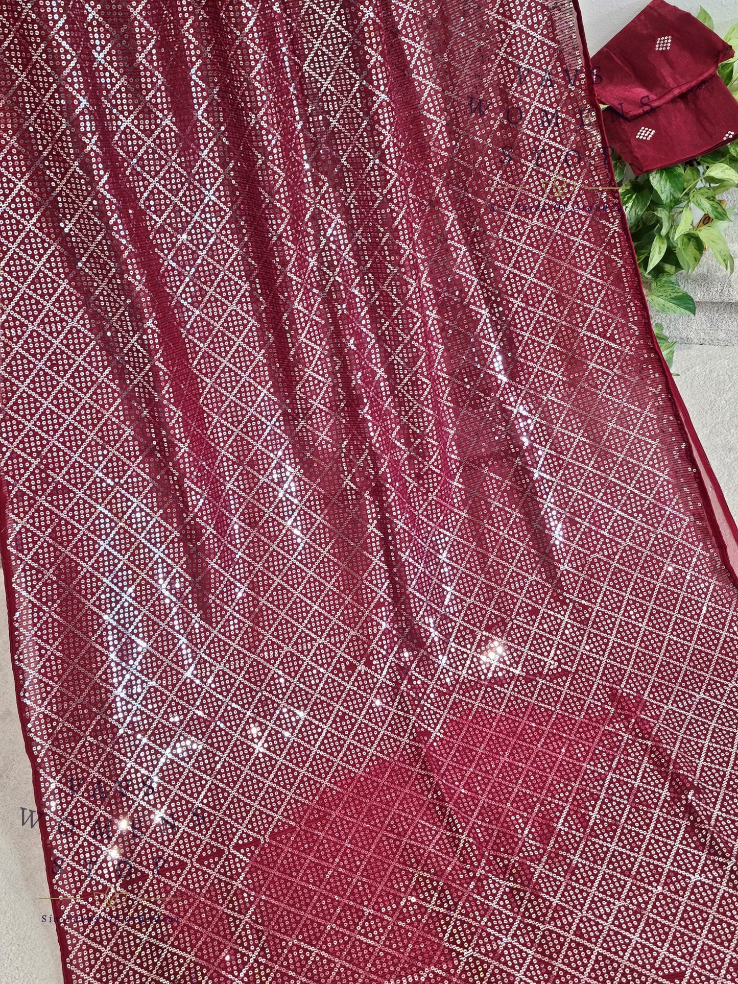 Maroon Shade Sequins Georgette Saree – Elegant Cocktail & Party Wear
