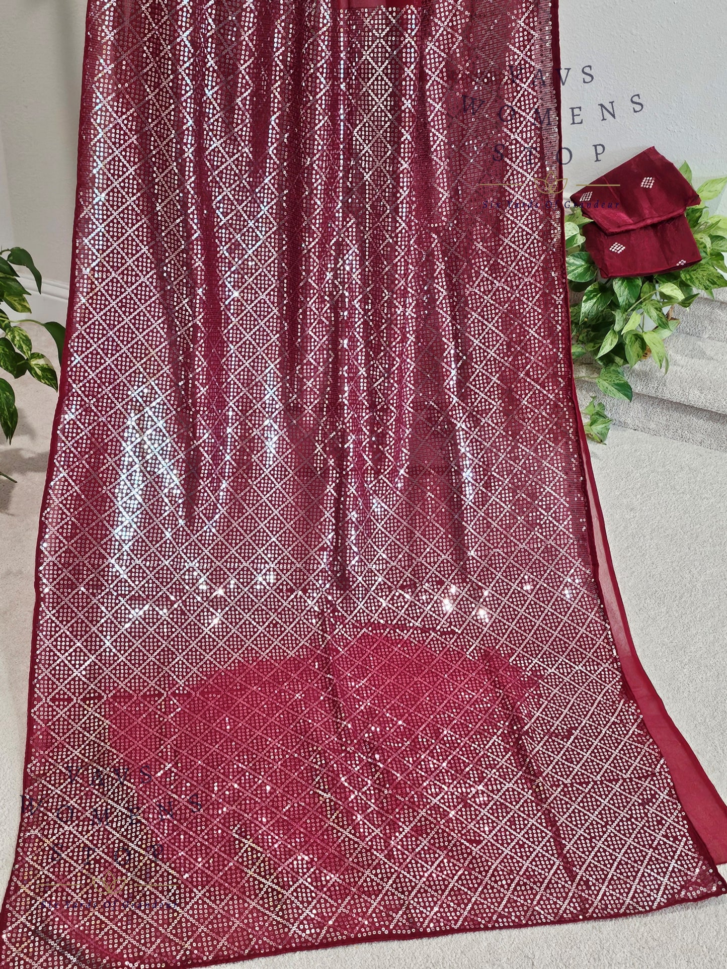 Maroon Shade Sequins Georgette Saree – Elegant Cocktail & Party Wear