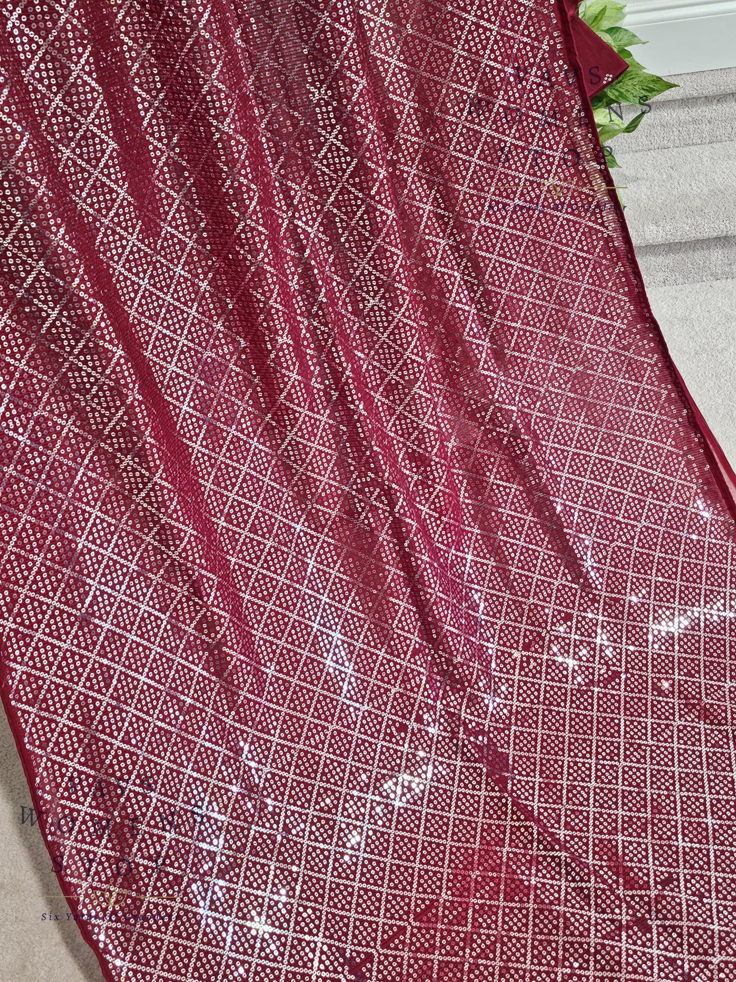 Maroon Shade Sequins Georgette Saree – Elegant Cocktail & Party Wear