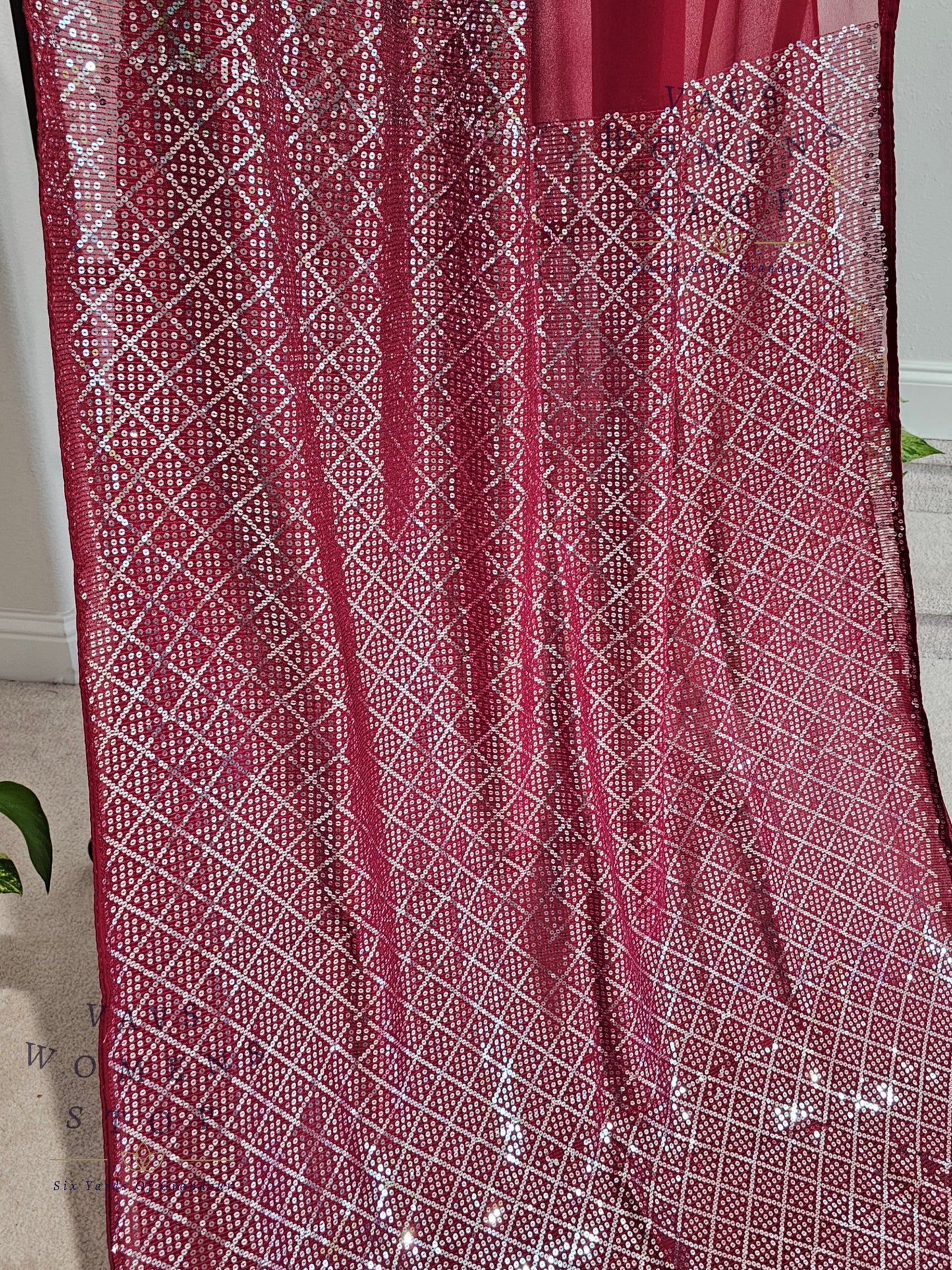 Maroon Shade Sequins Georgette Saree – Elegant Cocktail & Party Wear