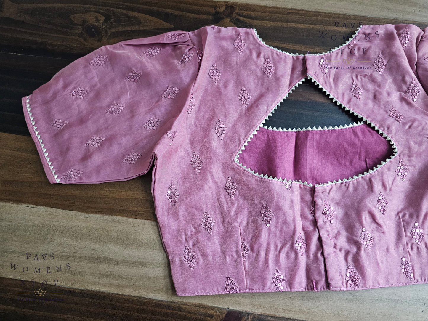 Onion Pink Shade Soft Organza Sequins Butta Blouse