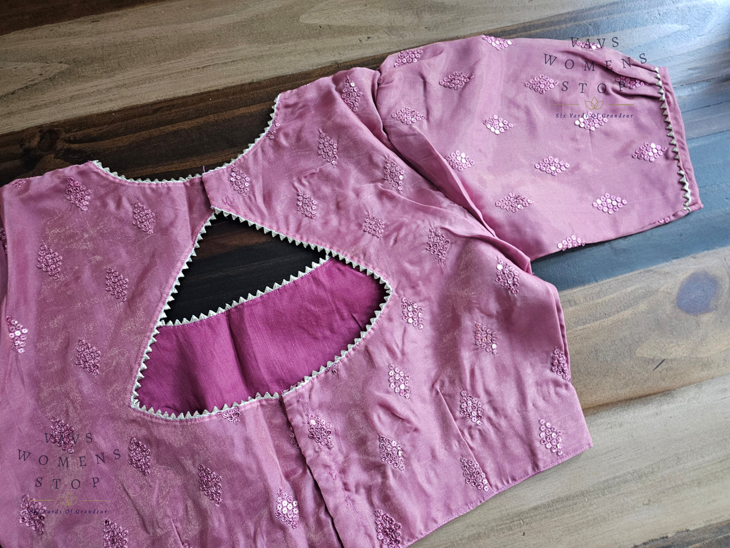 Onion Pink Shade Soft Organza Sequins Butta Blouse