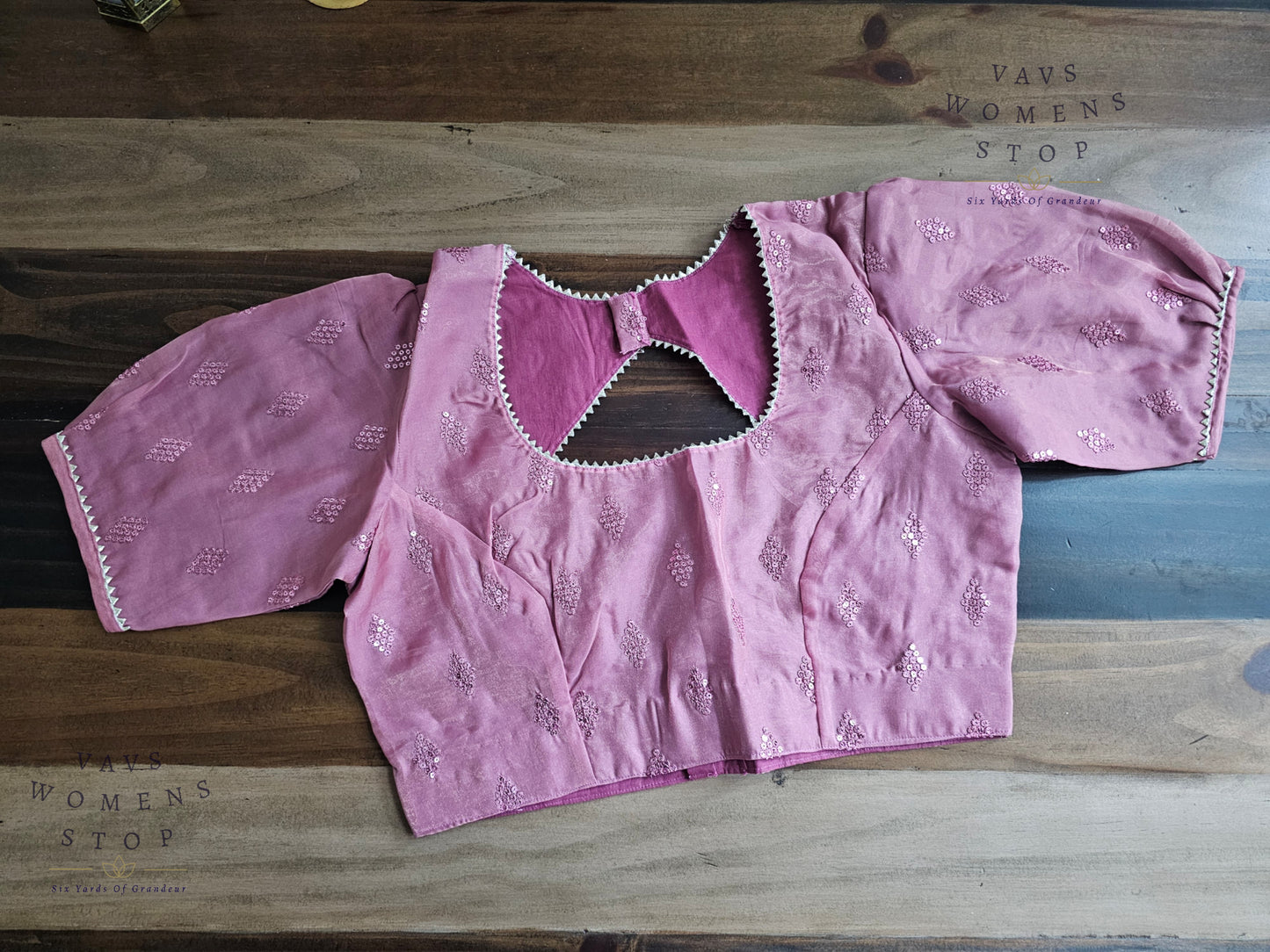 Onion Pink Shade Soft Organza Sequins Butta Blouse
