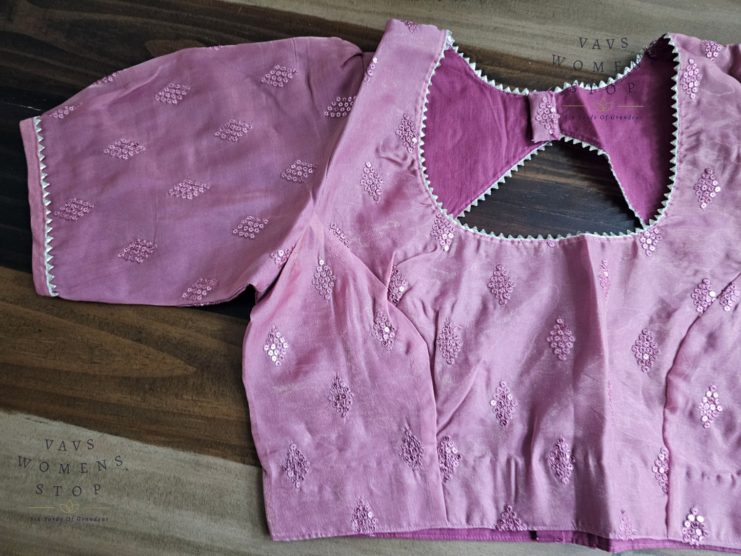 Onion Pink Shade Soft Organza Sequins Butta Blouse