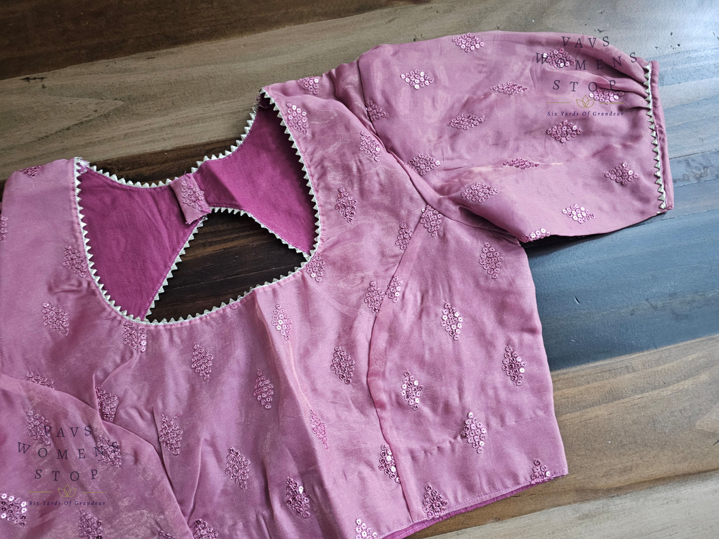 Onion Pink Shade Soft Organza Sequins Butta Blouse