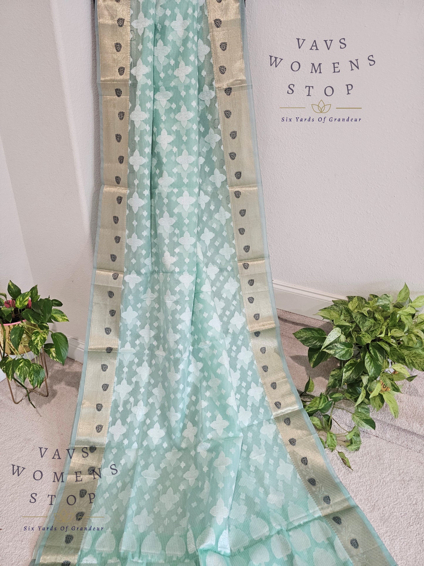Sea Green Shade Kota Kora Silk Saree