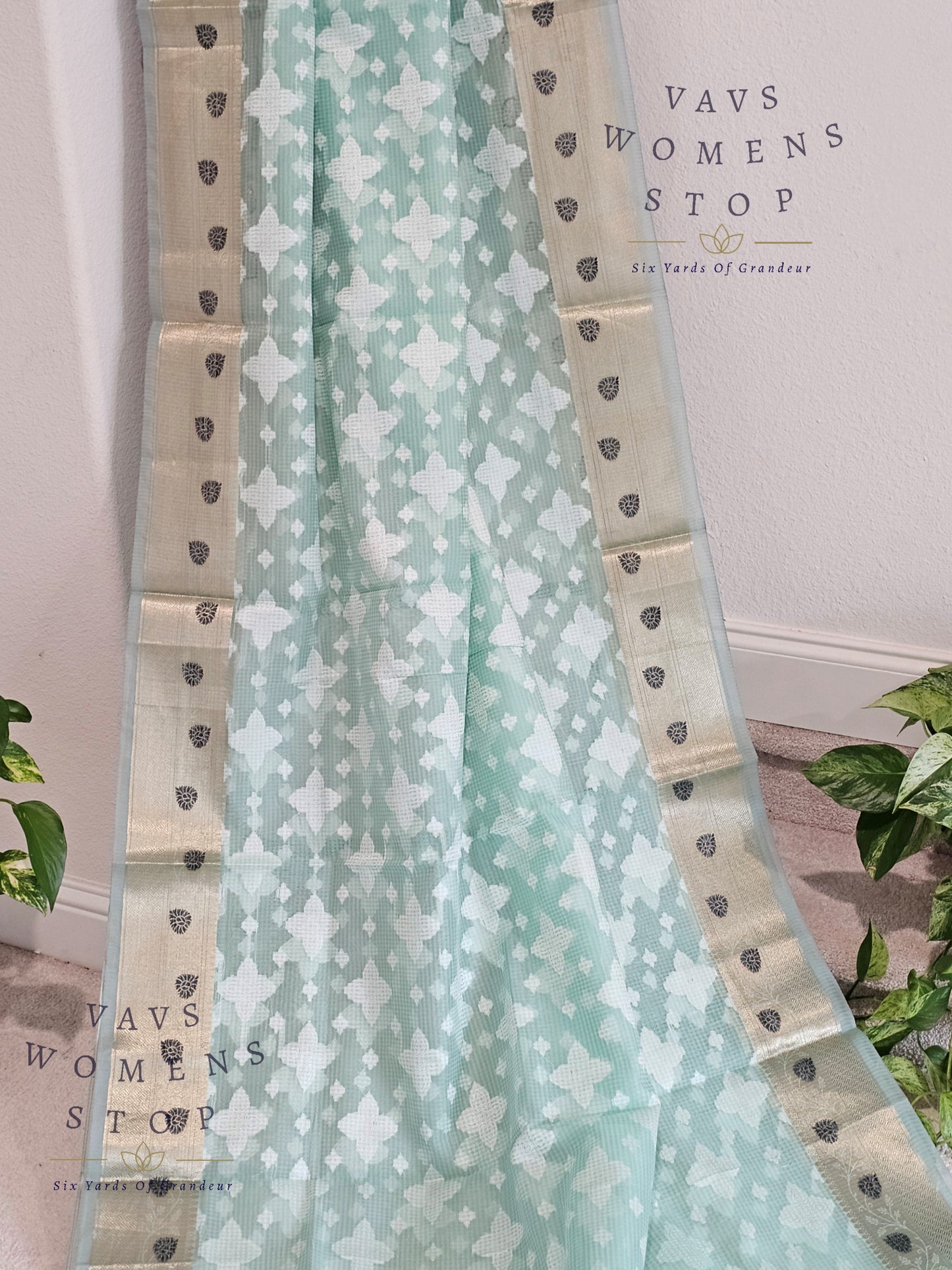Sea Green Shade Kota Kora Silk Saree
