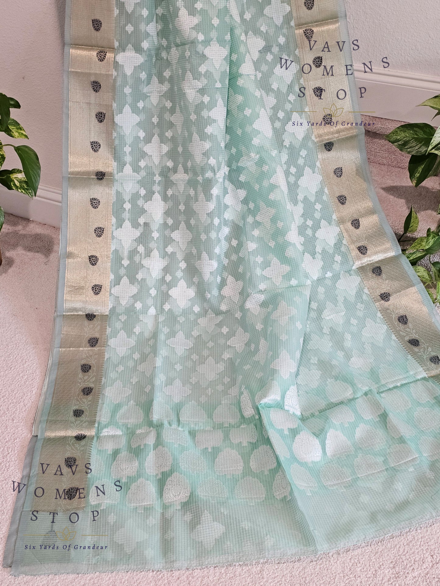 Sea Green Shade Kota Kora Silk Saree