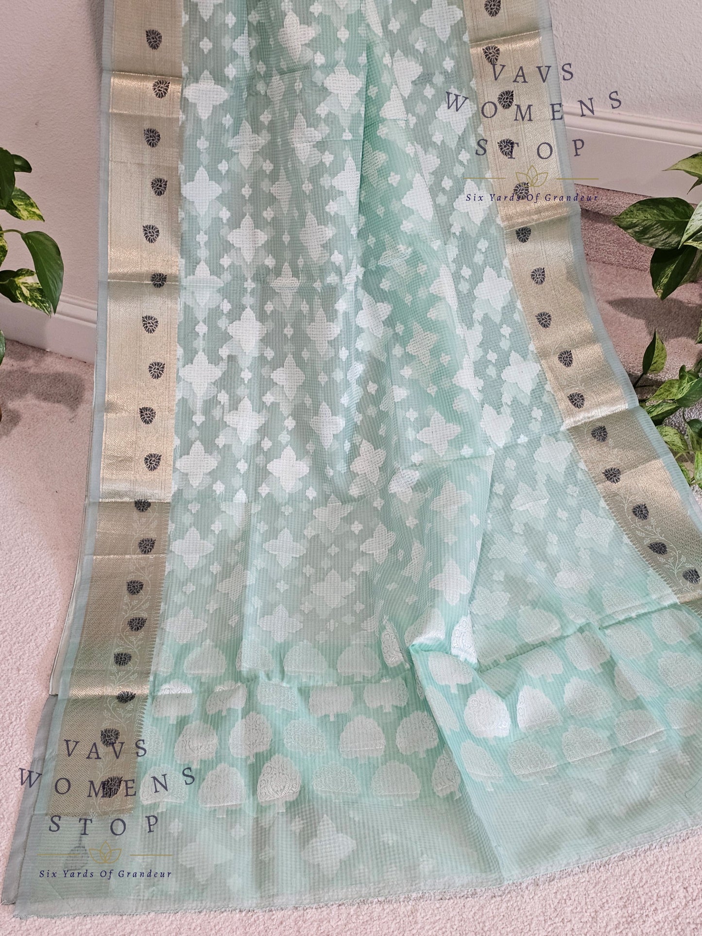 Sea Green Shade Kota Kora Silk Saree