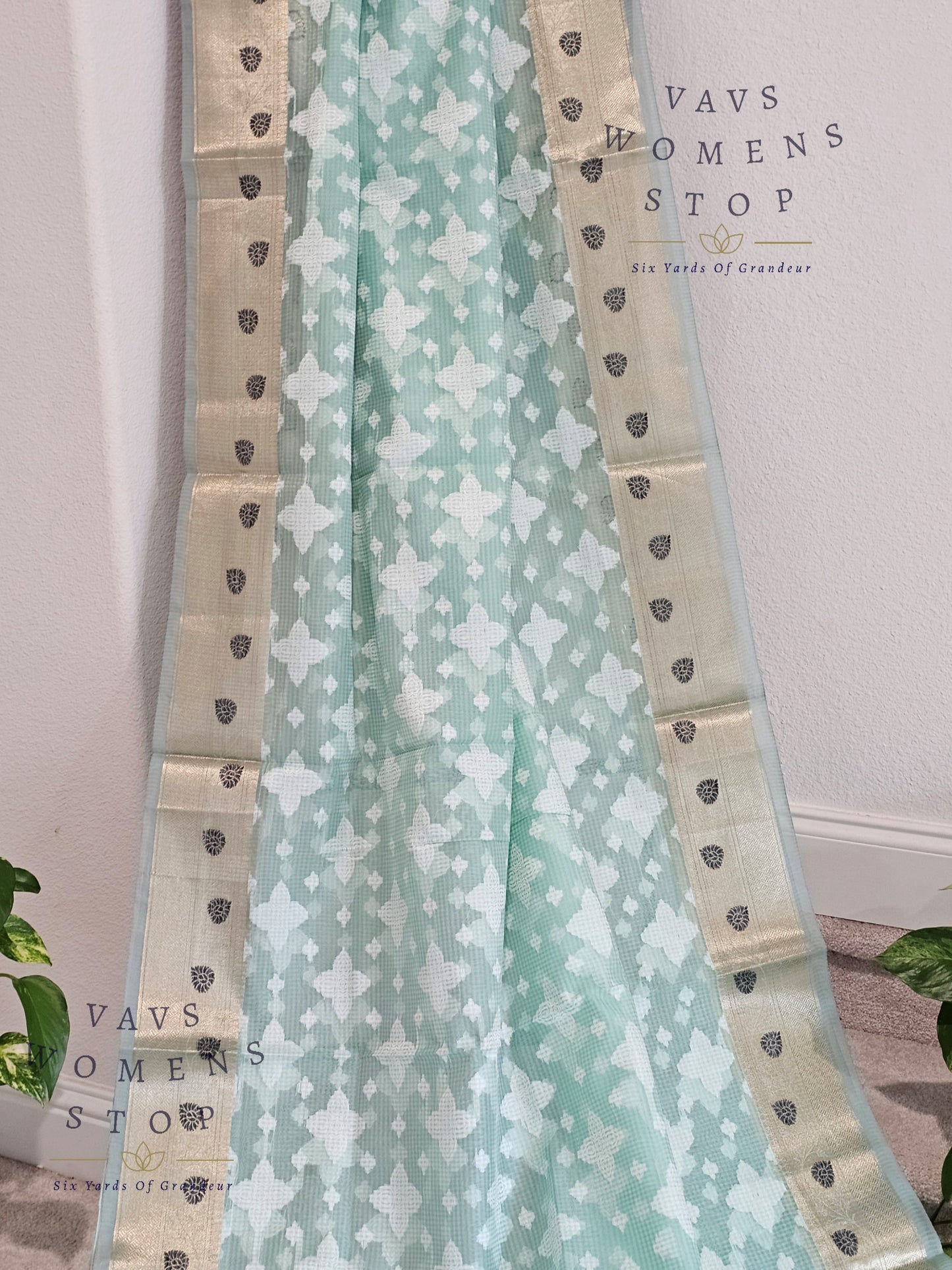 Sea Green Shade Kota Kora Silk Saree