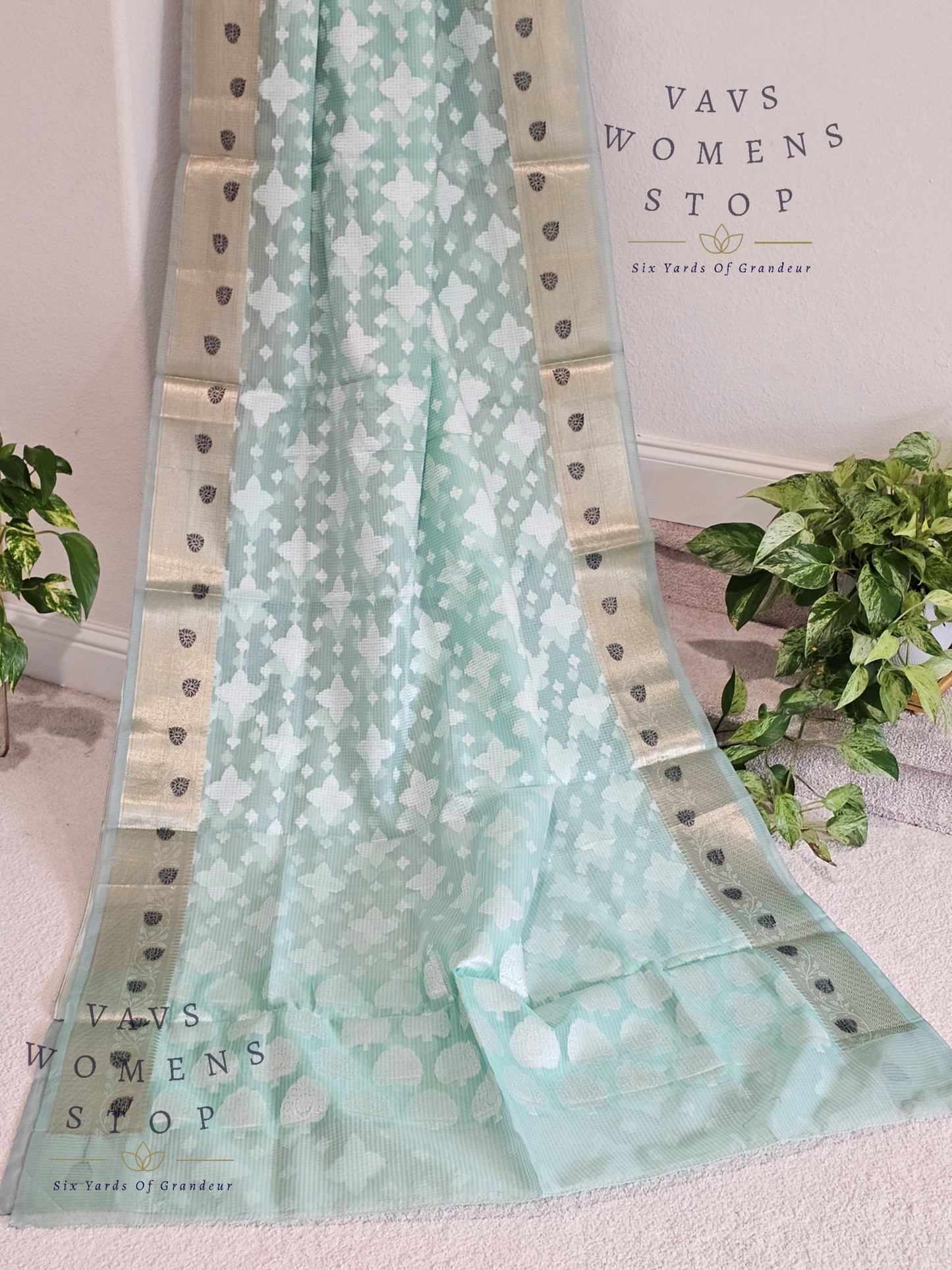 Sea Green Shade Kota Kora Silk Saree