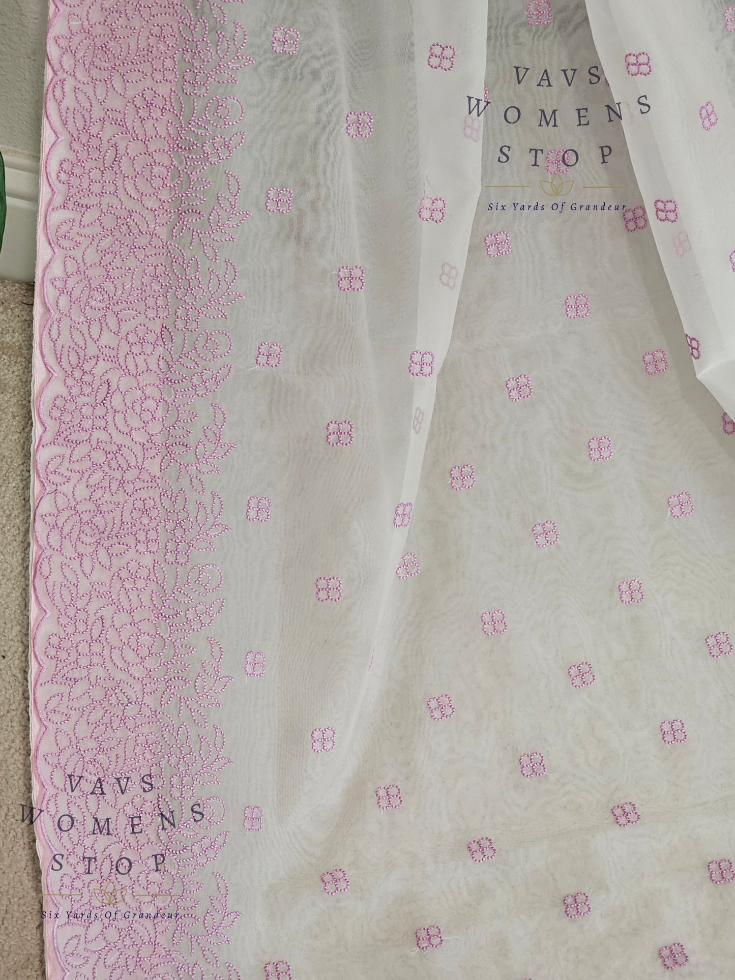 Semi Organza Chikankari Designer Saree
