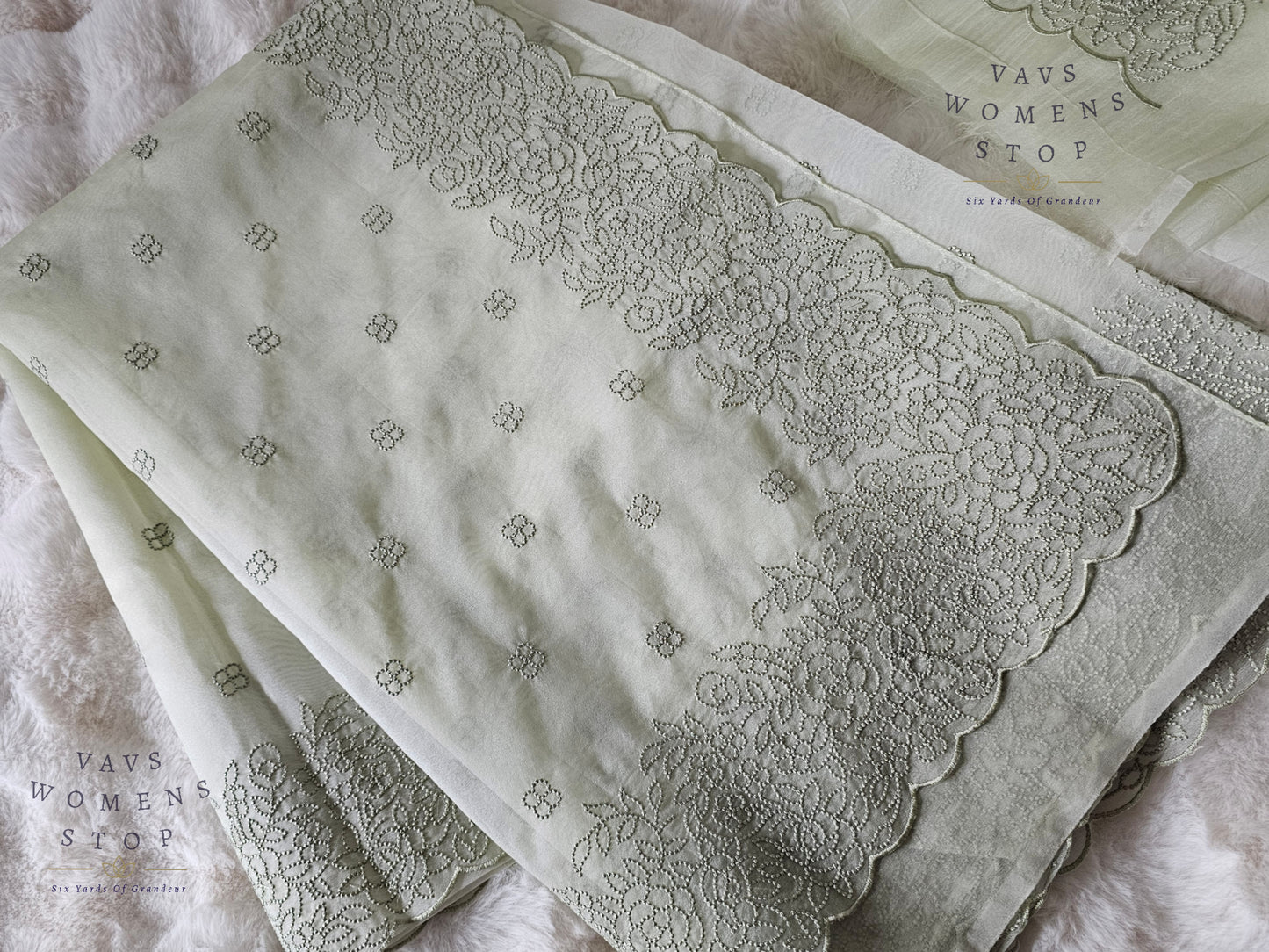 Soft Organza Chikankari Designer Saree