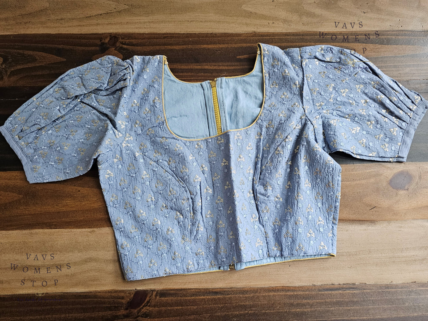 Blue Shade Cotton Chikankari Blouse