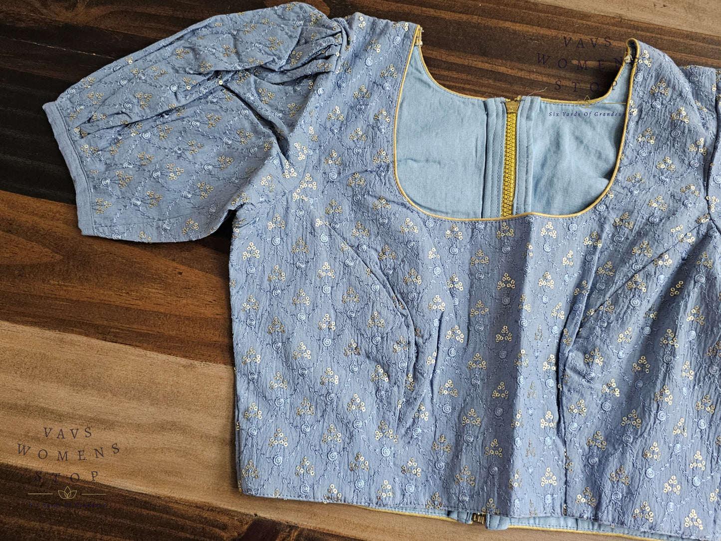 Blue Shade Cotton Chikankari Blouse