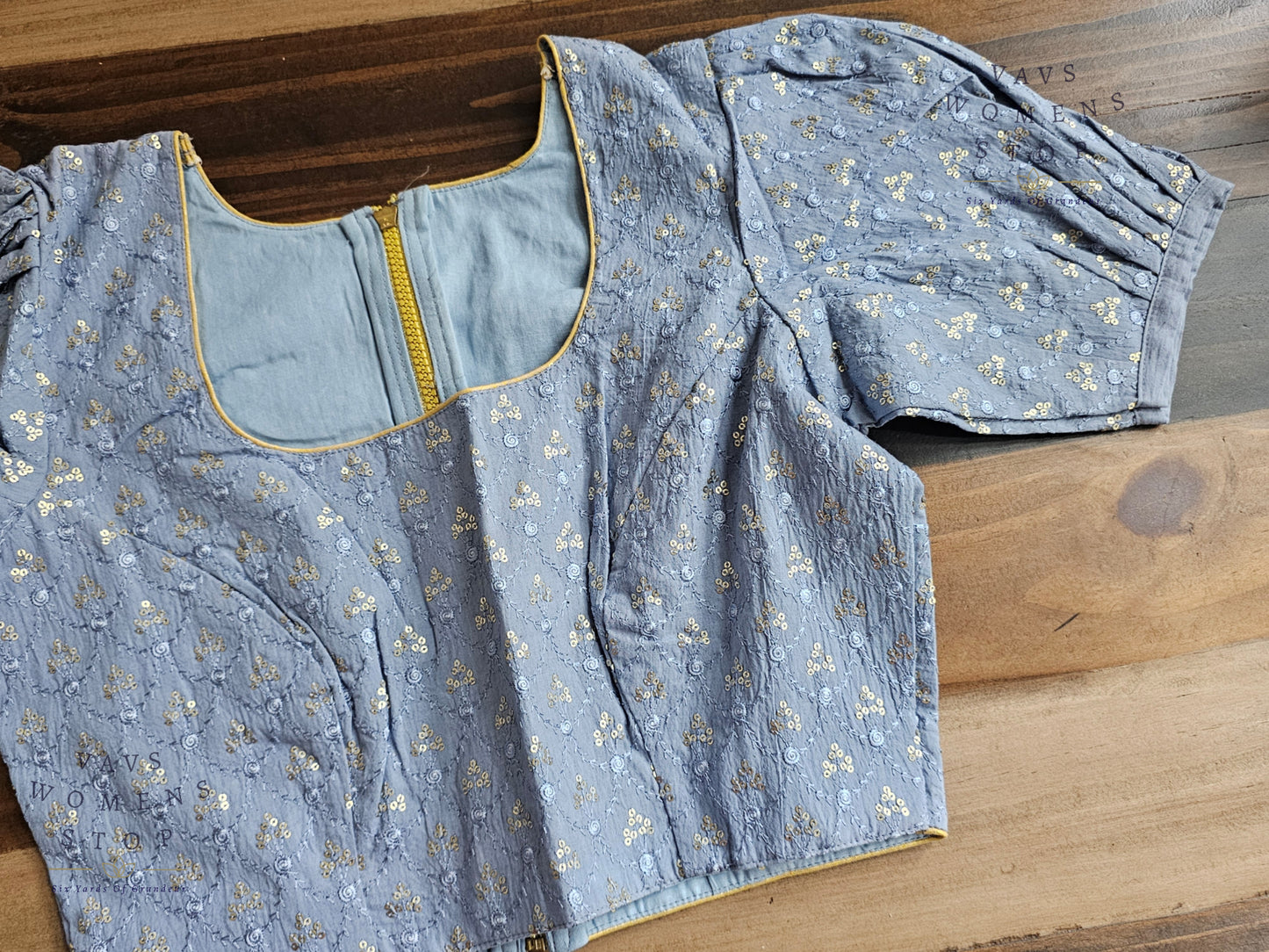 Blue Shade Cotton Chikankari Blouse