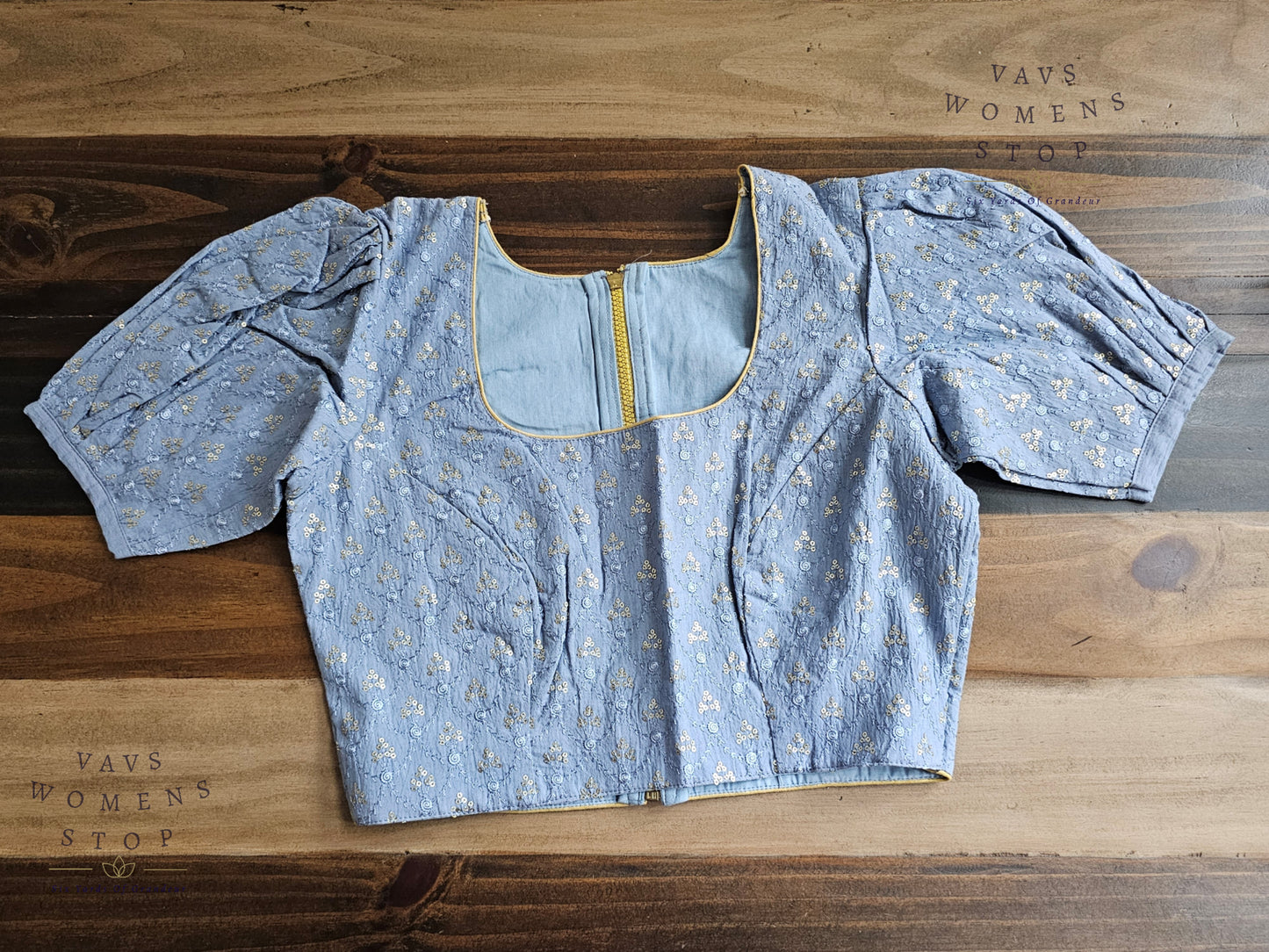 Blue Shade Cotton Chikankari Blouse