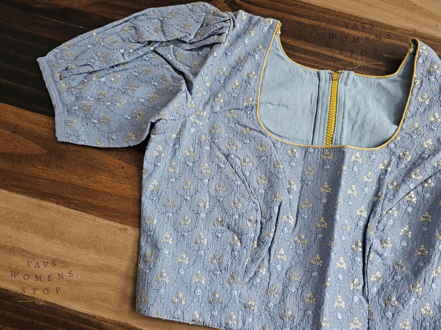 Blue Shade Cotton Chikankari Blouse