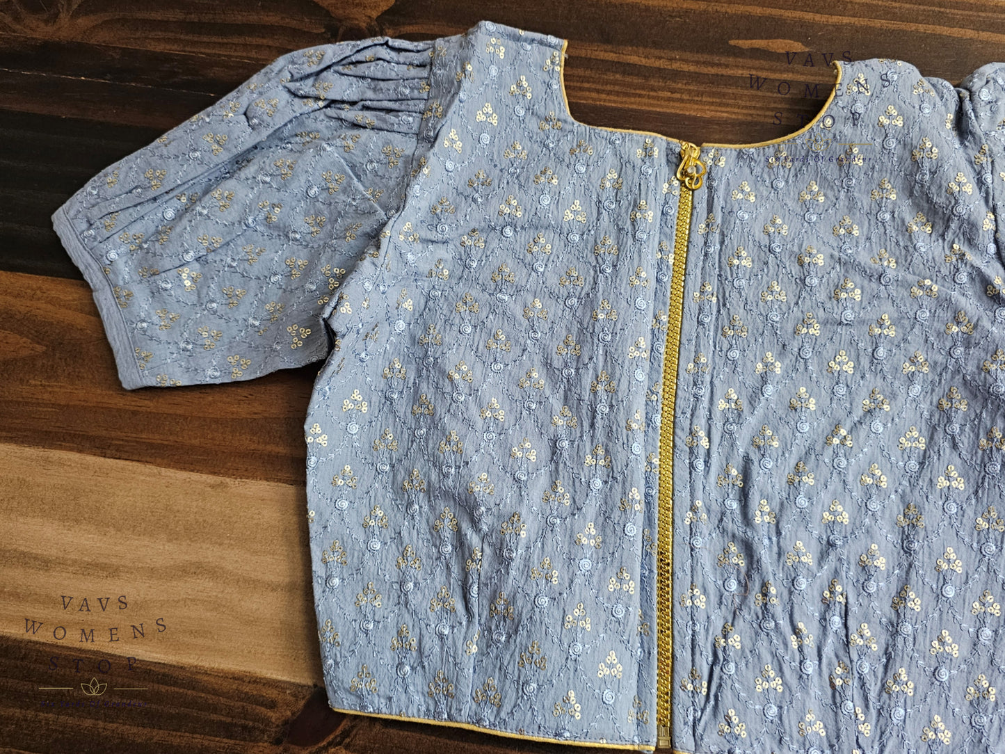 Blue Shade Cotton Chikankari Blouse