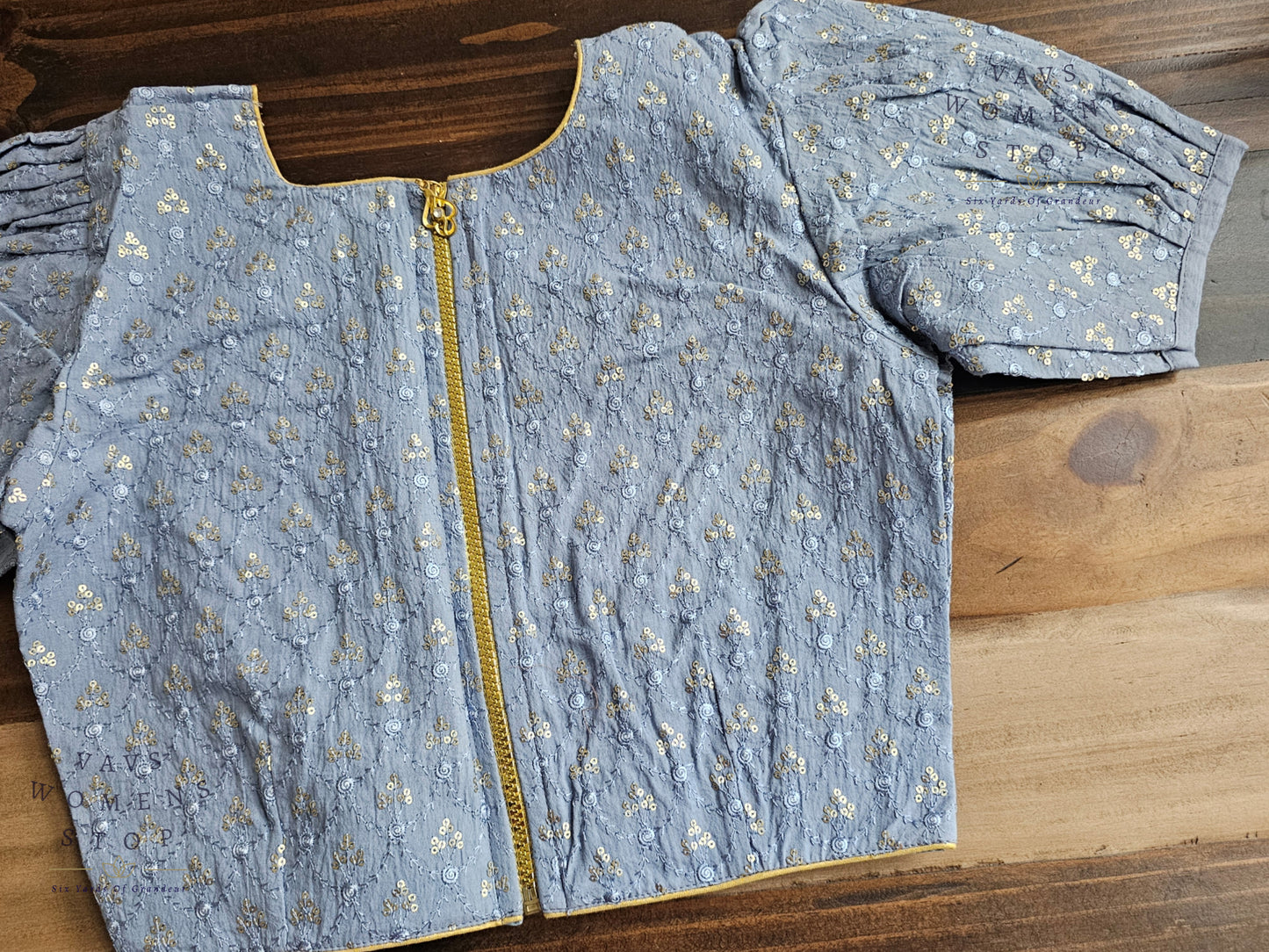 Blue Shade Cotton Chikankari Blouse