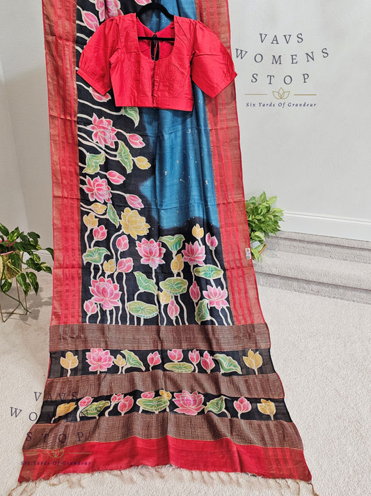 Pure Gachi Tussar Digital Print Saree - Blouse