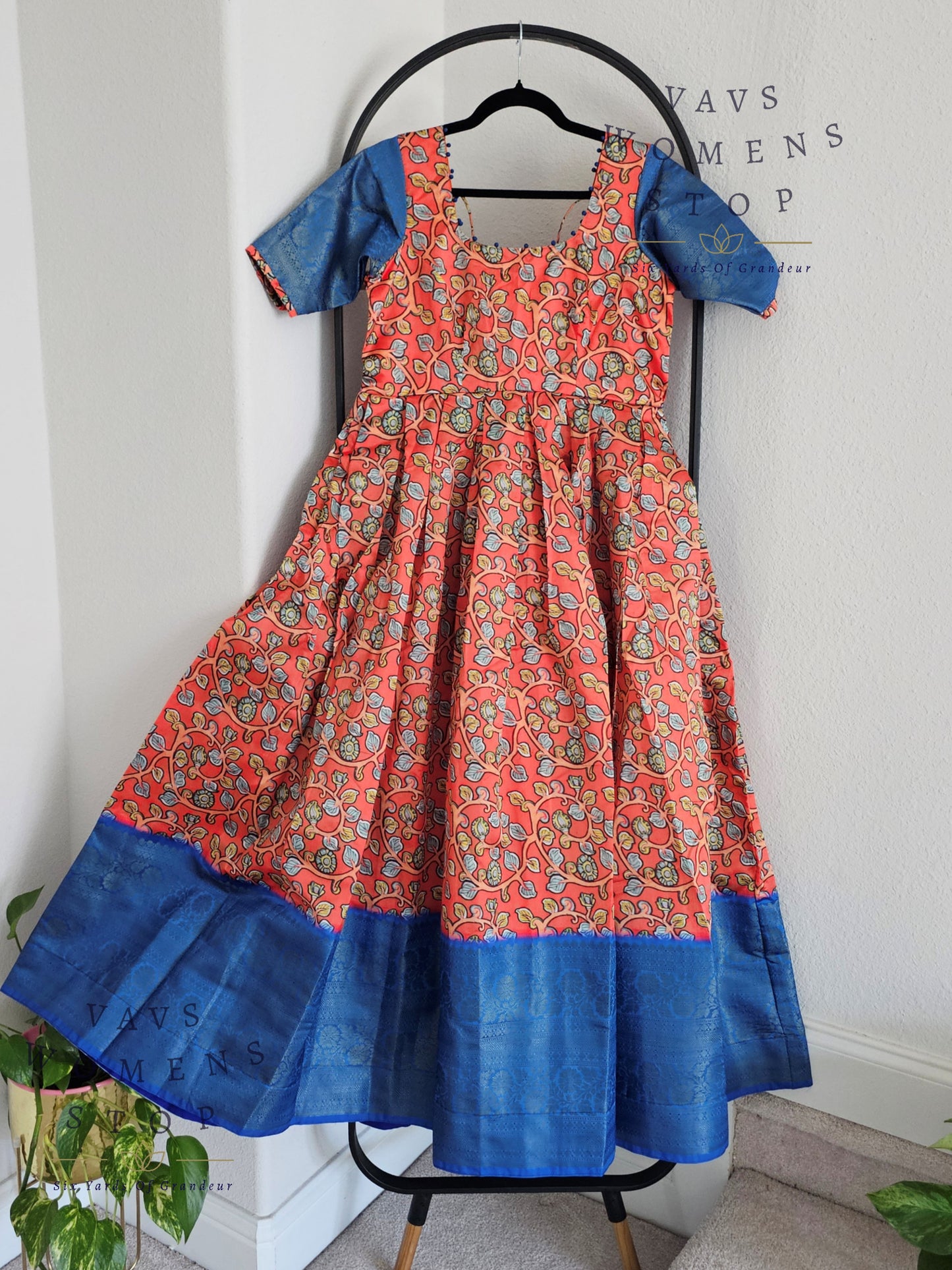 Kalamkari Print Benarasi Silk Long Frock