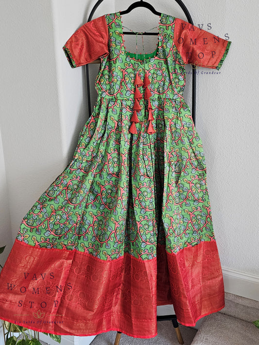 Kalamkari Print Benarasi Silk Long Frock