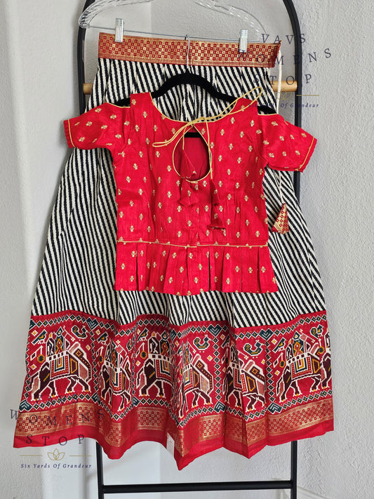 Soft Silk Cotton Leheriya Design Patola Print Lehenga Blouse Set