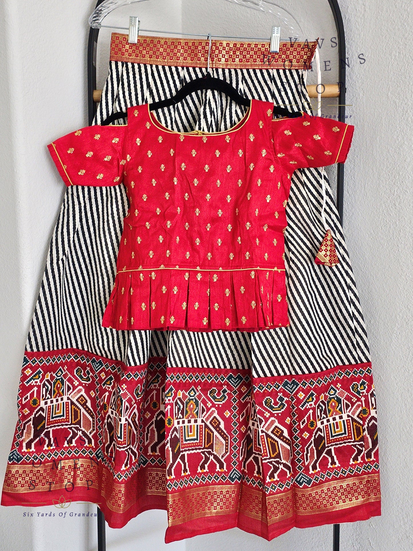 Soft Silk Cotton Leheriya Design Patola Print Lehenga Blouse Set