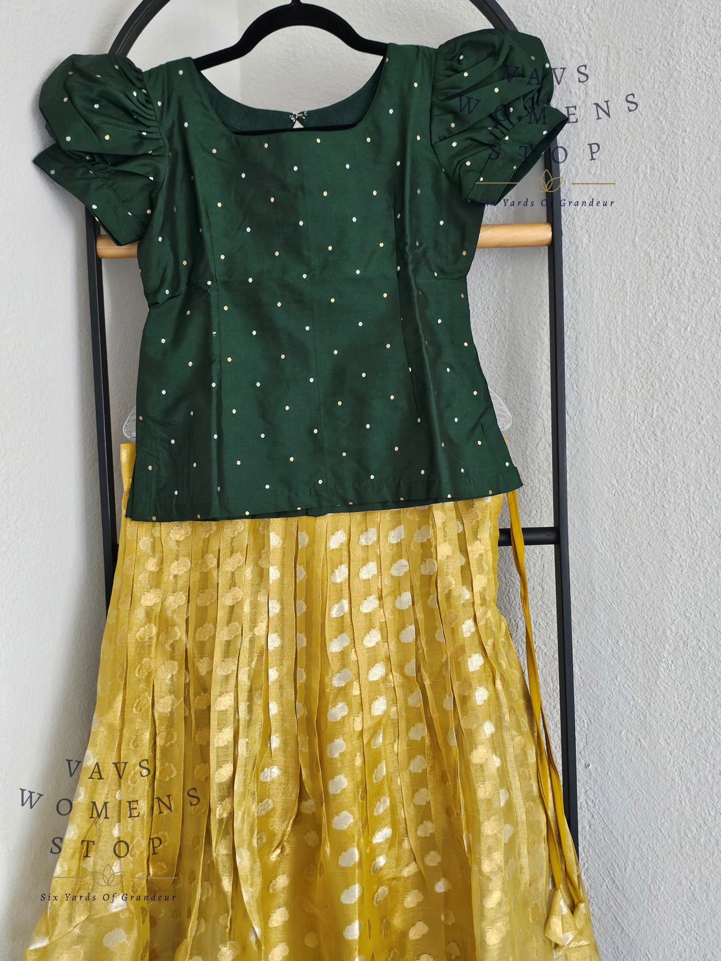 Gold Shade Paithani Tissue Lehenga Blouse. Pattu Pavada Set.