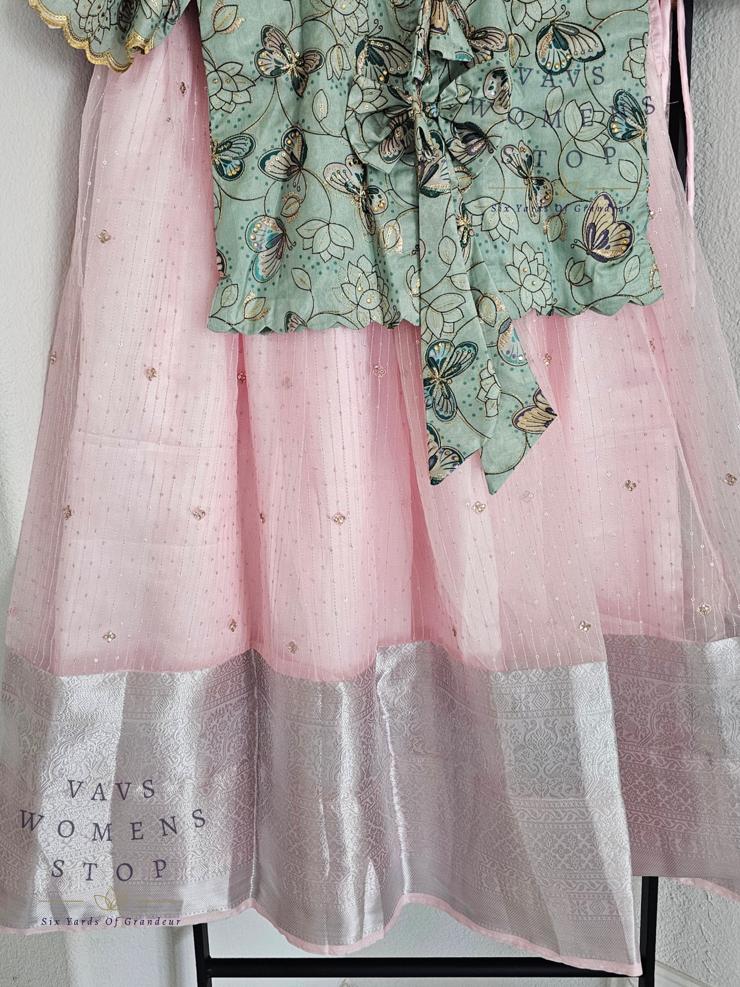 Designer Organza Sequins Lehenga - Blouse
