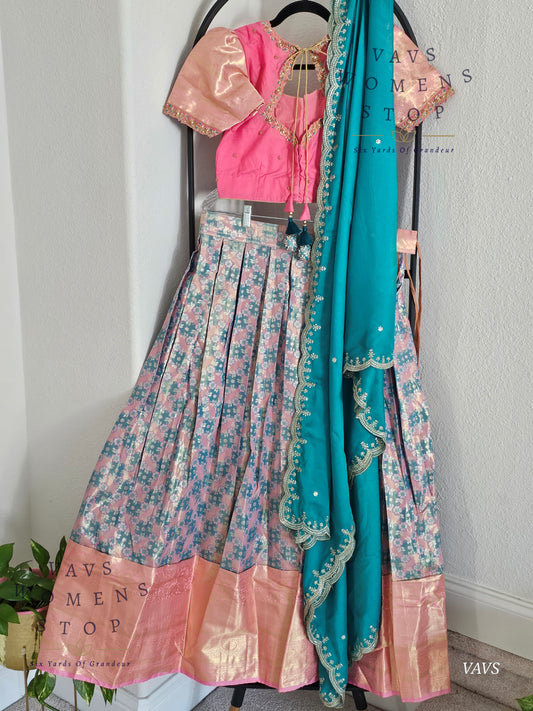 Semi Kanchi Half Saree Set – Traditional South Indian Lehenga for Women | Bridal & Festive Wear | Ready to Ship USA