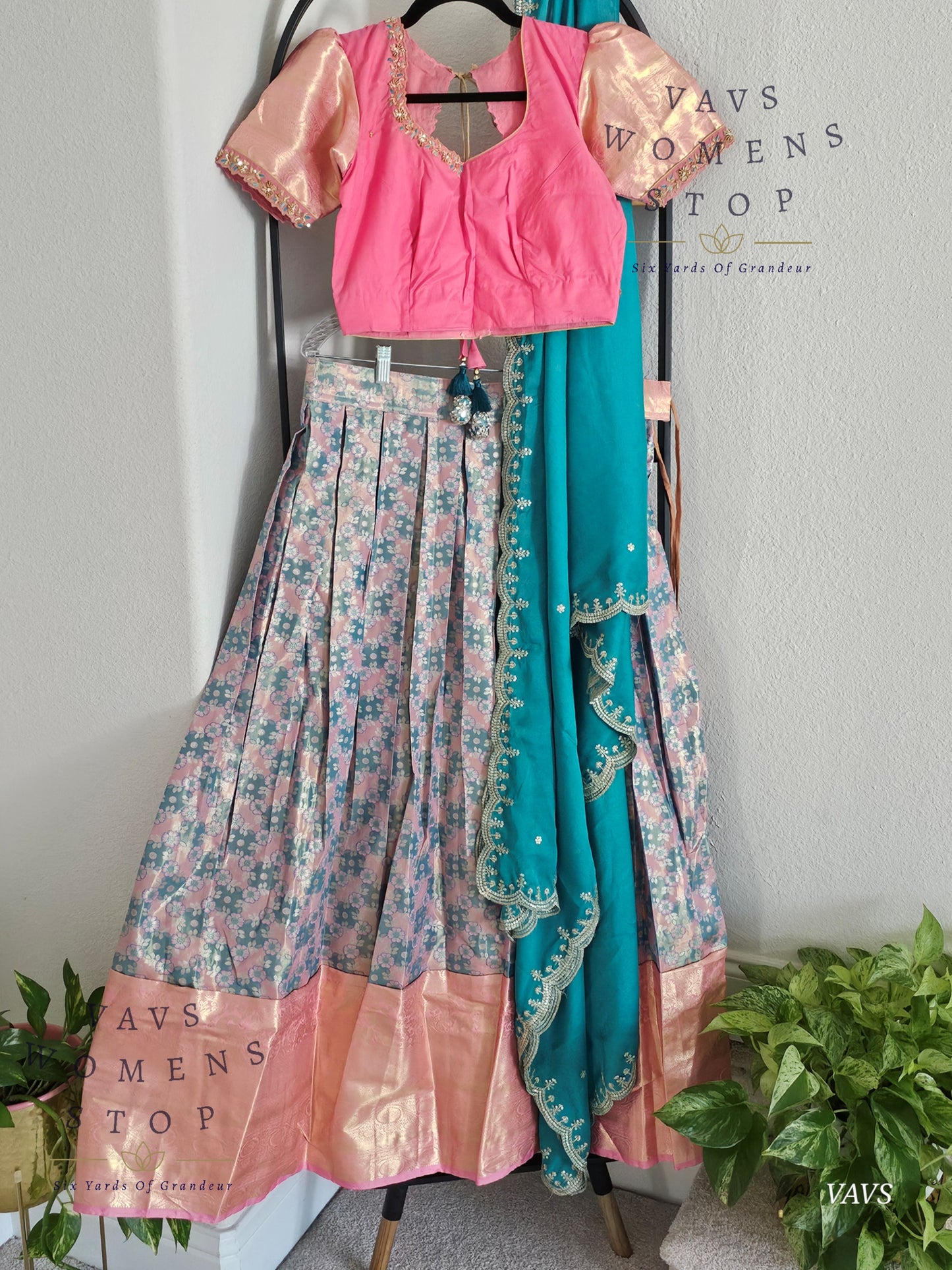 Semi Kanchi Half Saree Set – Traditional South Indian Lehenga for Women | Bridal & Festive Wear | Ready to Ship USA