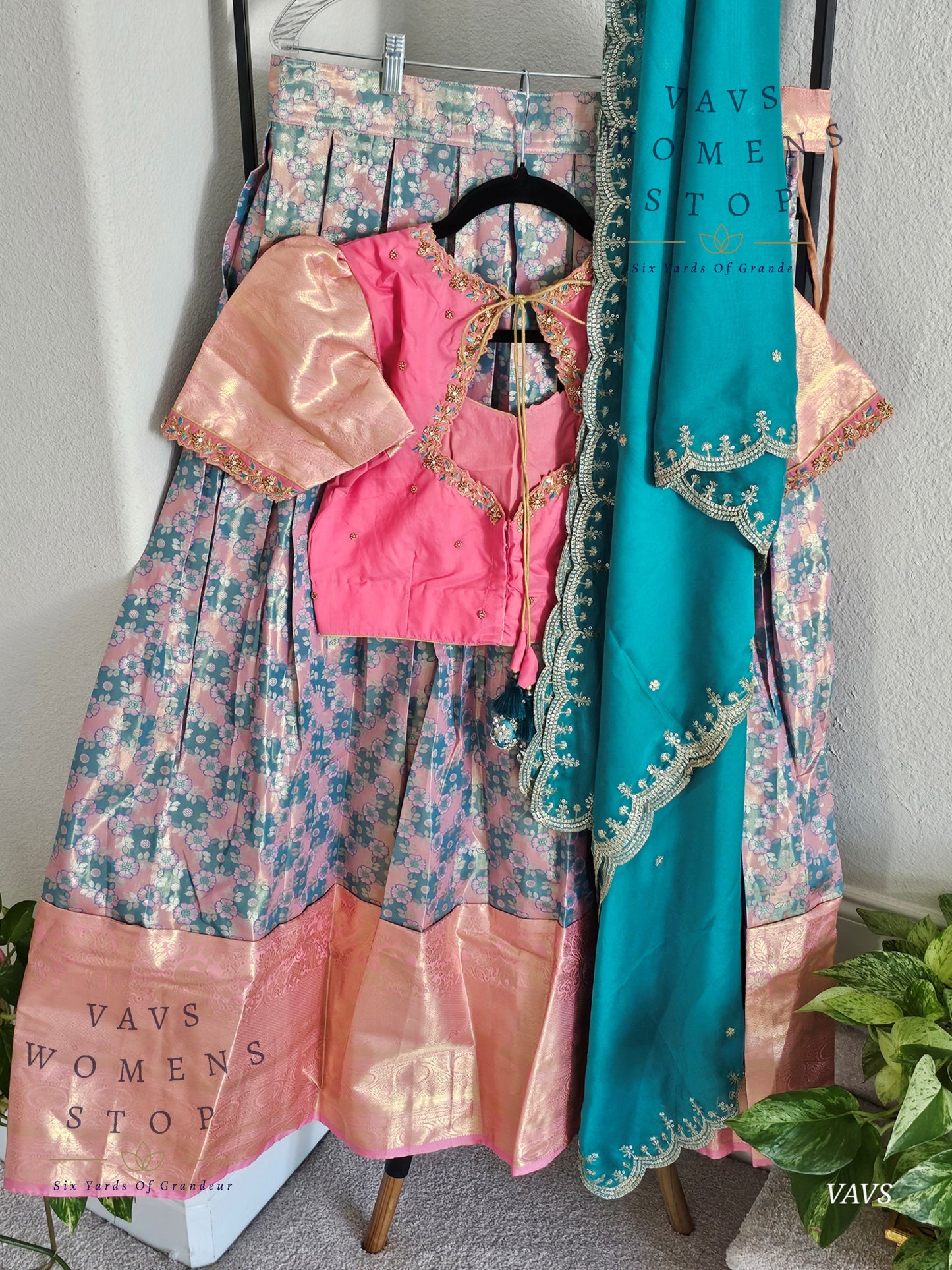 Semi Kanchi Half Saree Set – Traditional South Indian Lehenga for Women | Bridal & Festive Wear | Ready to Ship USA