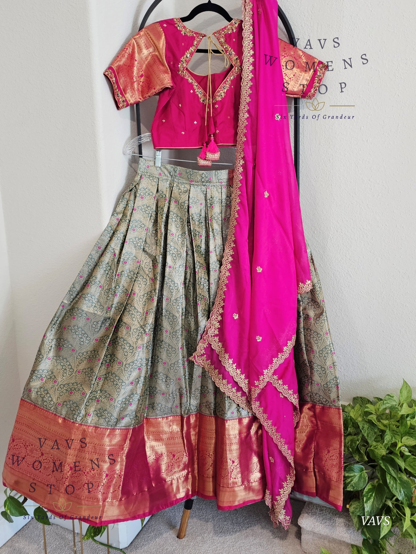 Semi Kanchi Half Saree Set – Traditional South Indian Lehenga for Women | Bridal & Festive Wear | Ready to Ship USA