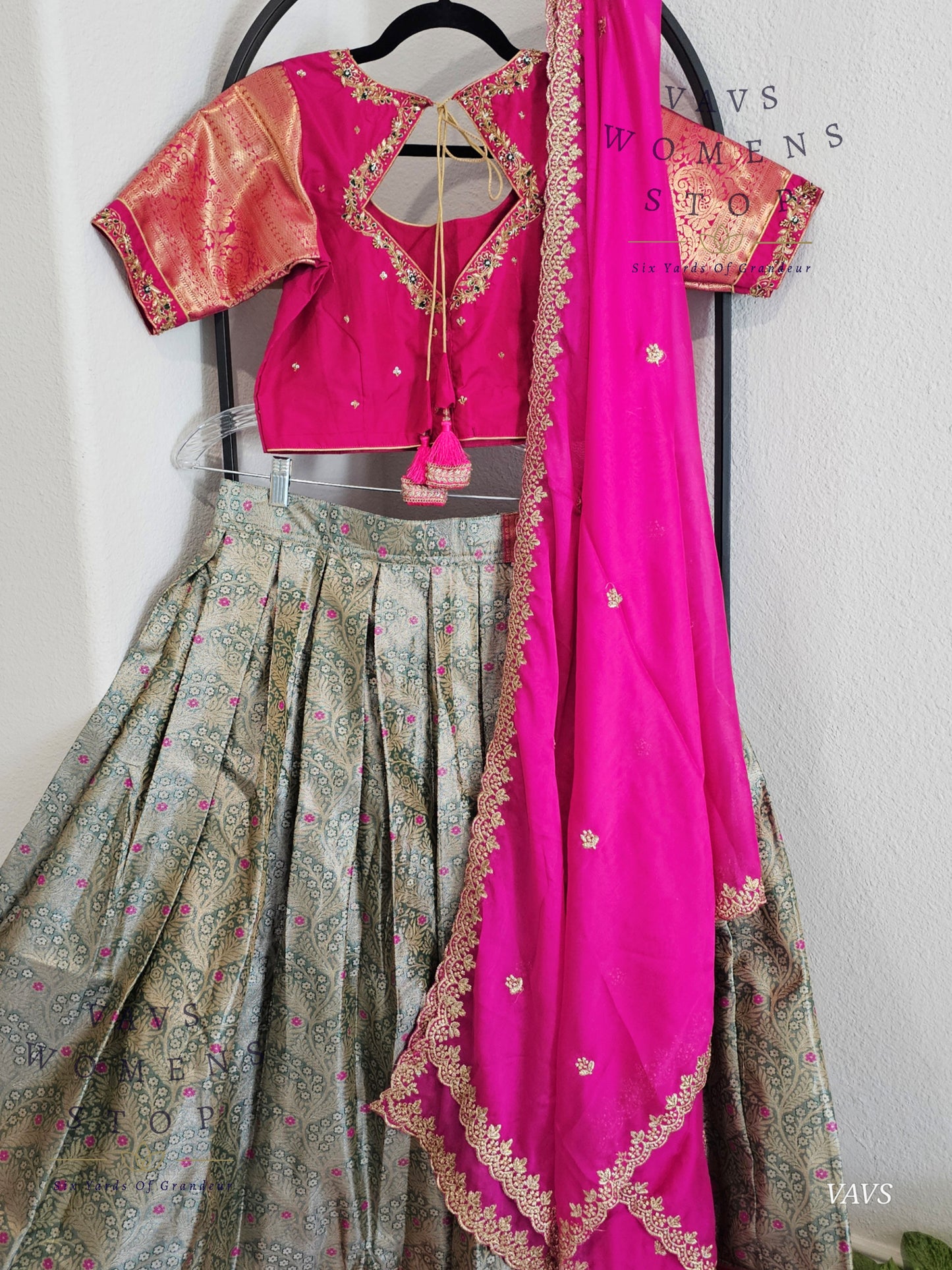 Semi Kanchi Half Saree Set – Traditional South Indian Lehenga for Women | Bridal & Festive Wear | Ready to Ship USA