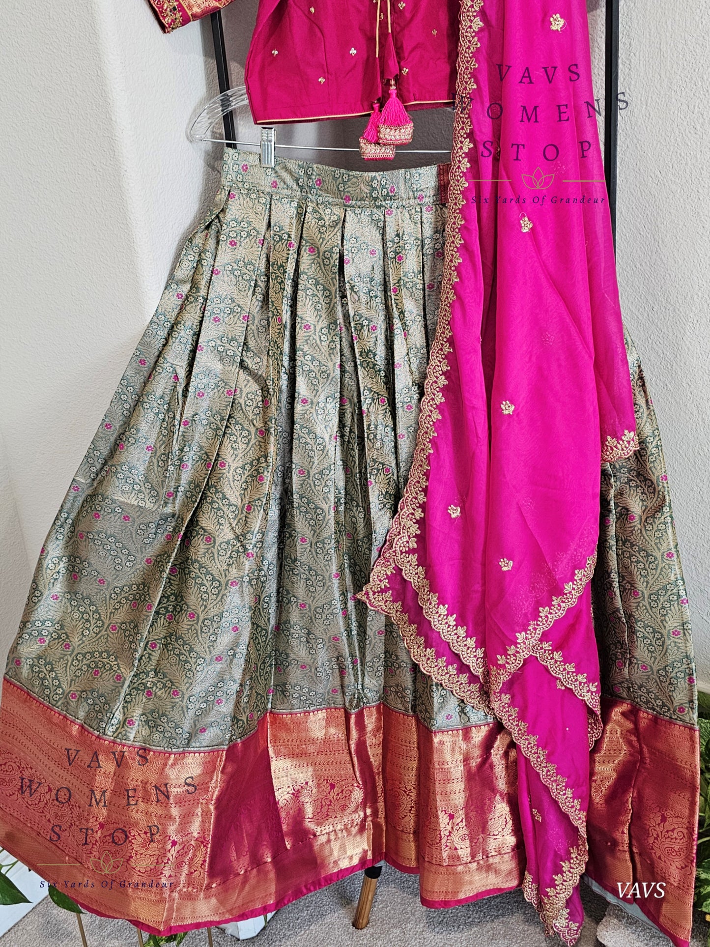 Semi Kanchi Half Saree Set – Traditional South Indian Lehenga for Women | Bridal & Festive Wear | Ready to Ship USA