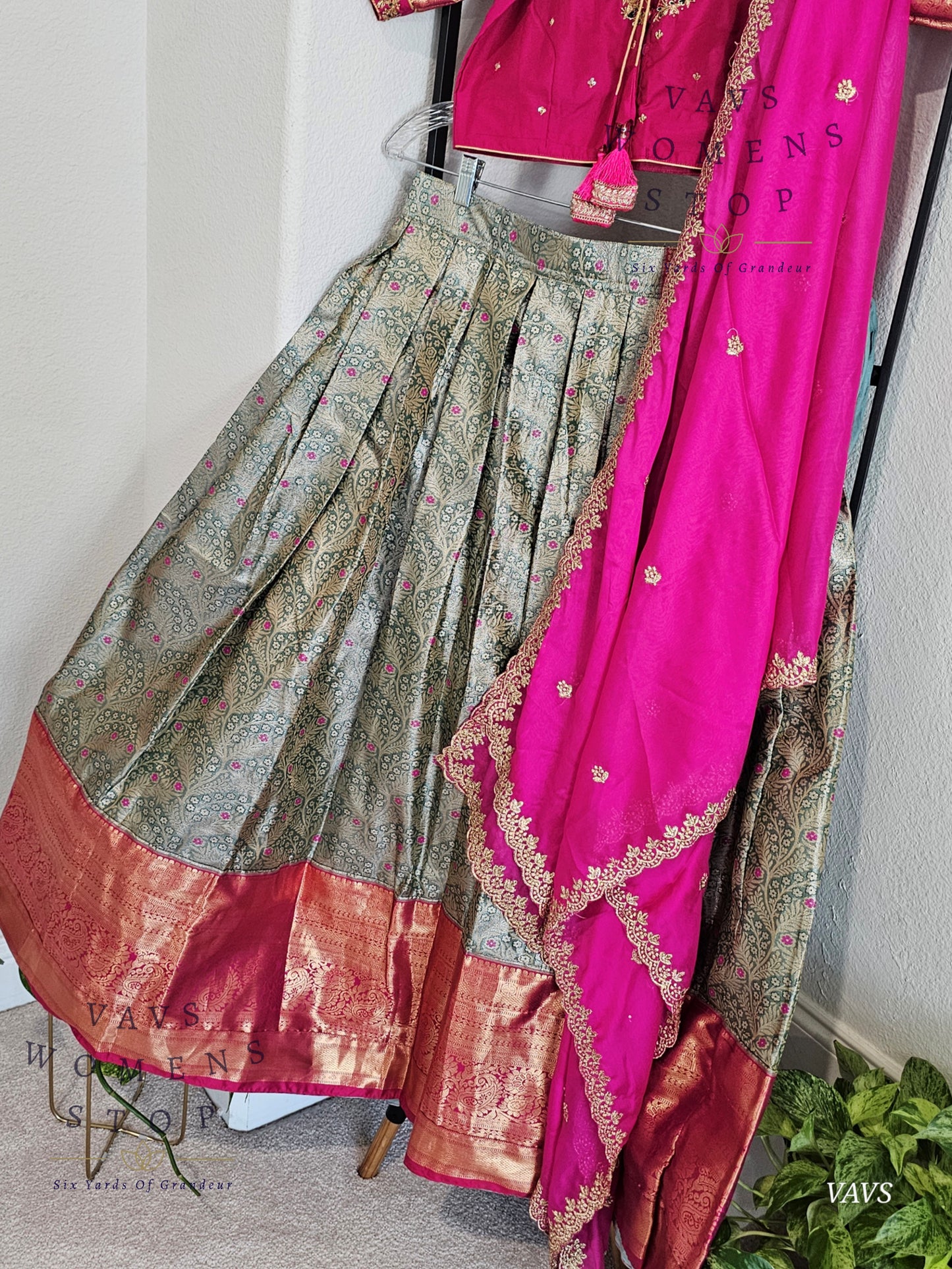 Semi Kanchi Half Saree Set – Traditional South Indian Lehenga for Women | Bridal & Festive Wear | Ready to Ship USA